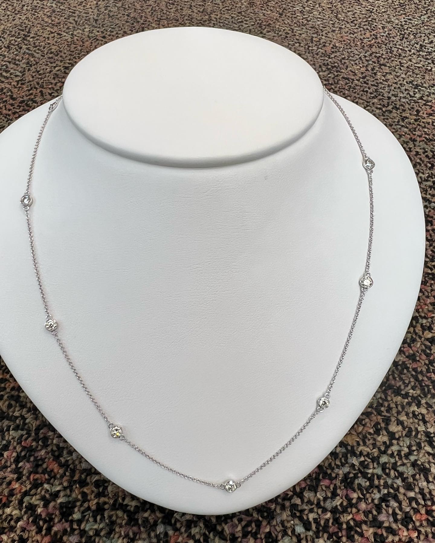 14k White Gold 1.00 Cttw Bezel Set Diamond By The Yard Necklace - Image 5