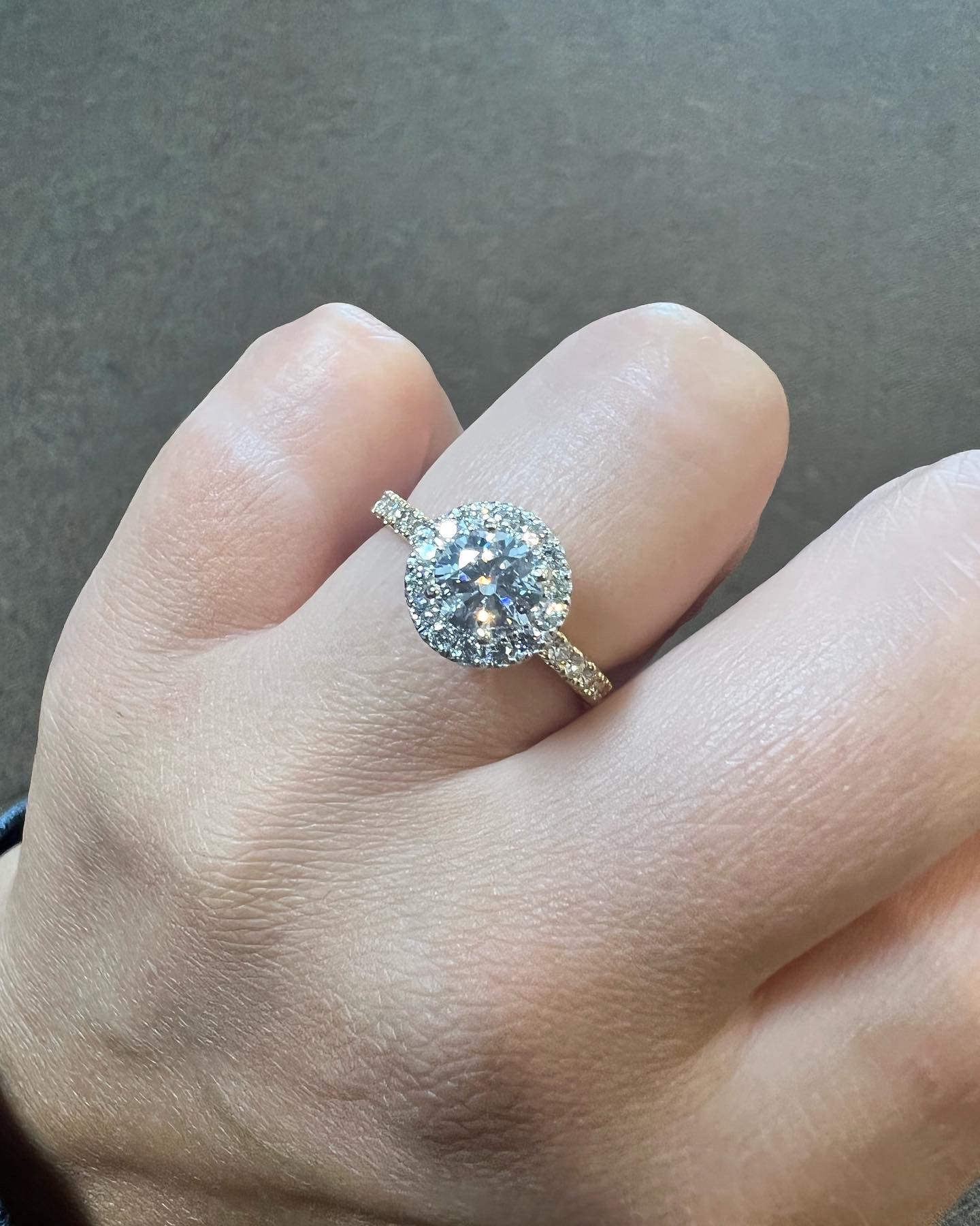 Custom Made 18k Yellow Gold & Platinum Genuine GIA Certified .80 Carat Round Brilliant Cut Diamond Halo Ring - Image 30