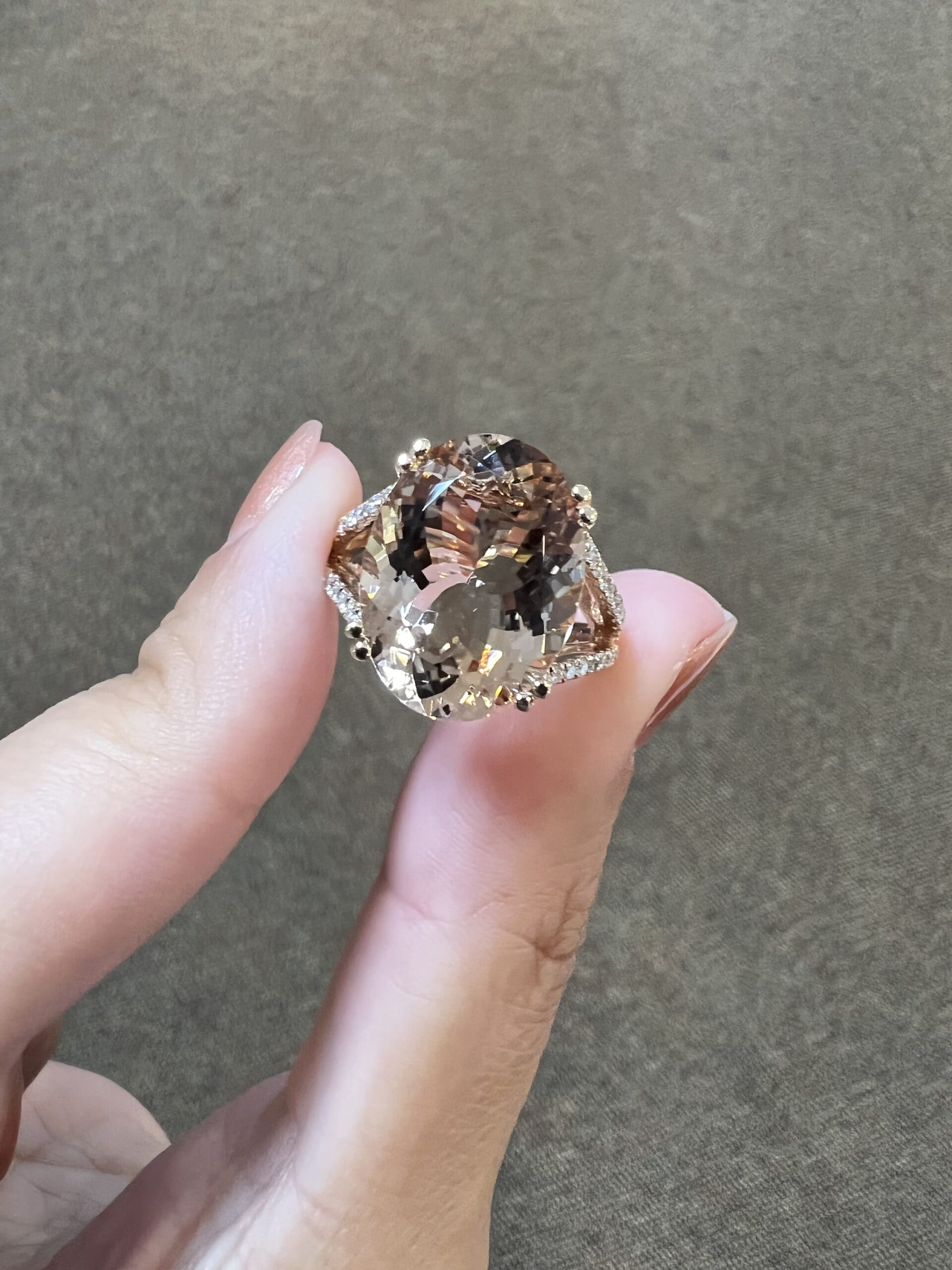 14k Rose Gold Genuine Cttw Morganite Cttw Diamond Ring With Split Shank