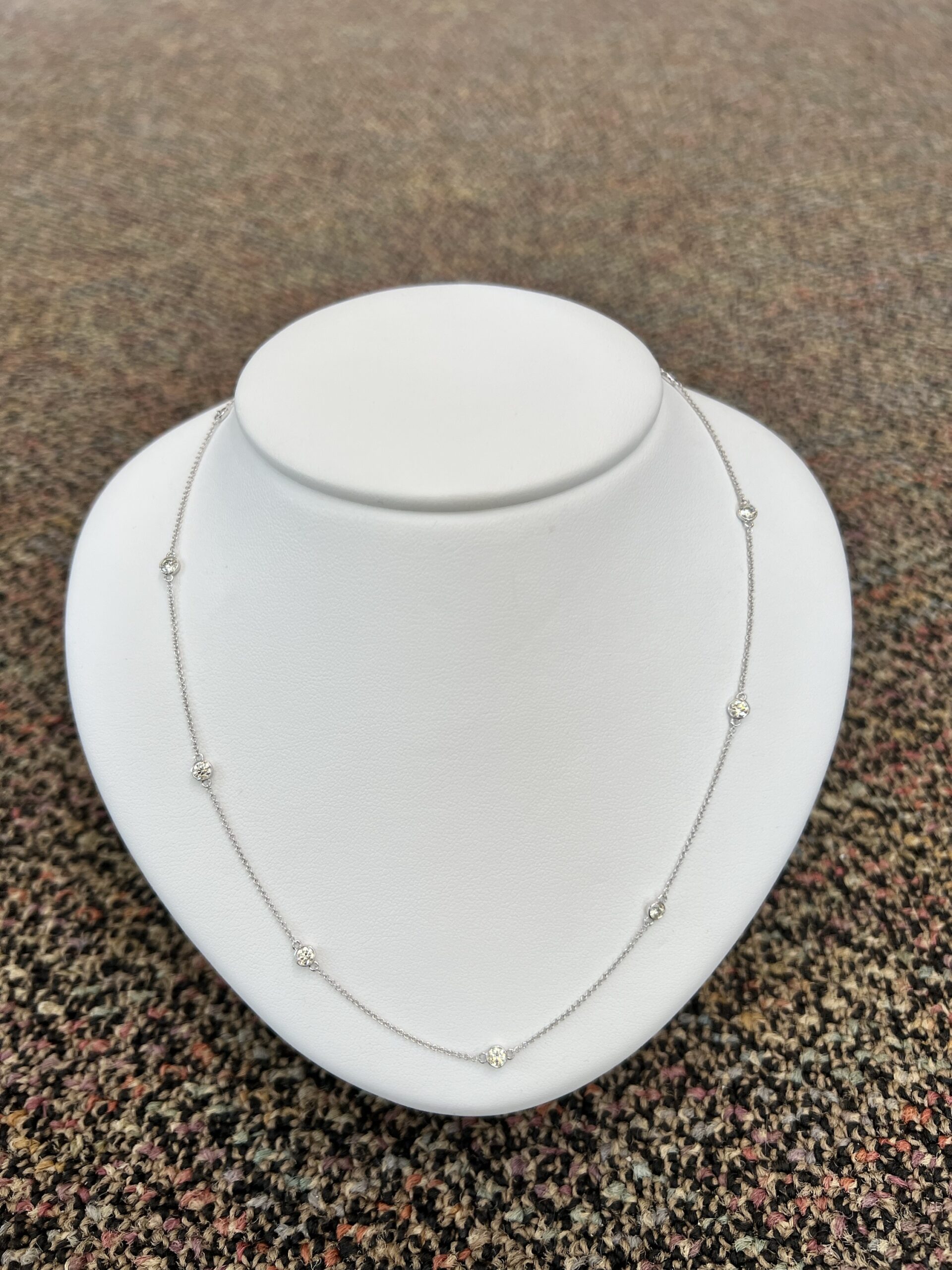 14k White Gold 1.00 Cttw Bezel Set Diamond By The Yard Necklace