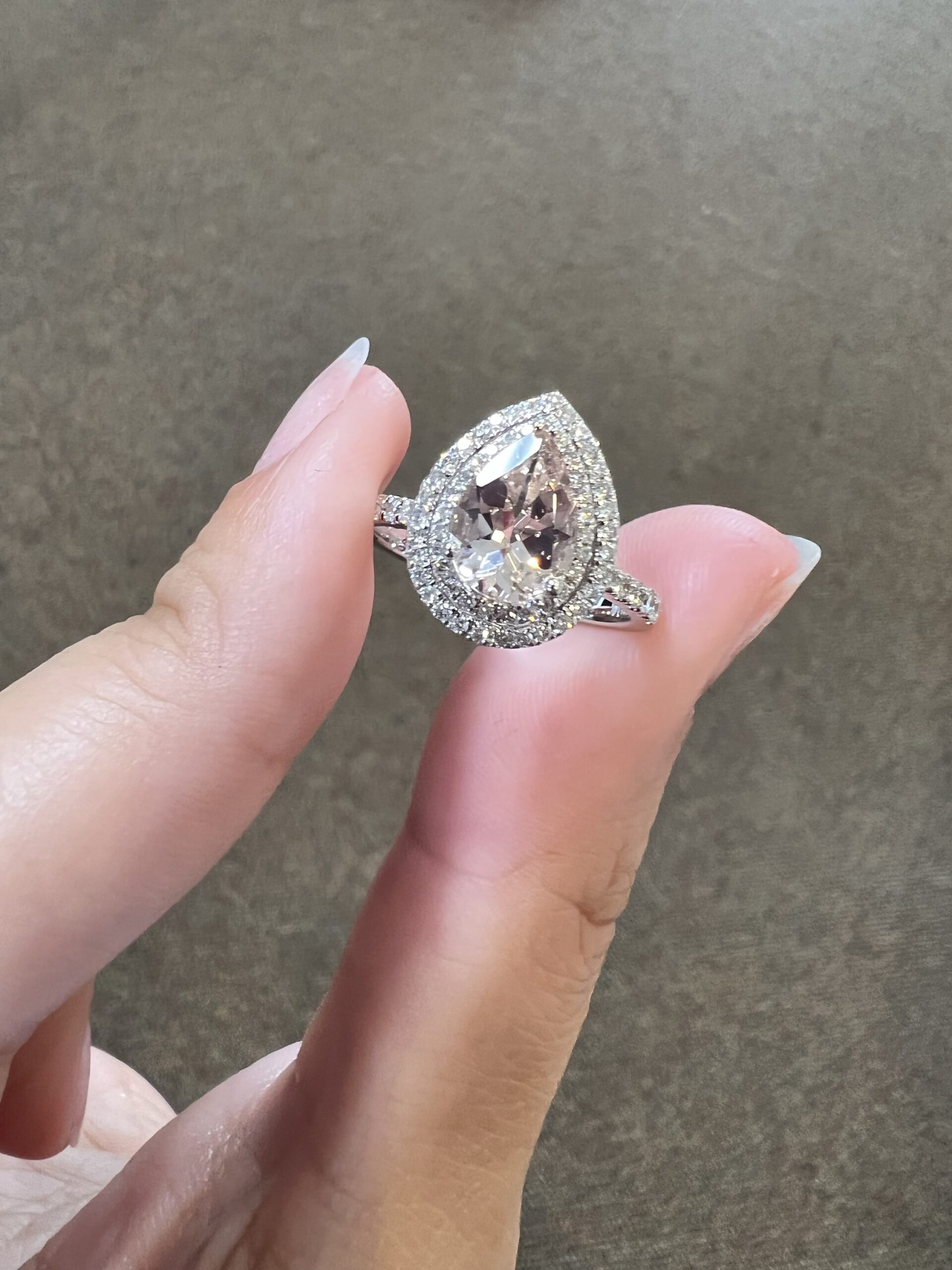 14k White Gold Genuine 1.07 Cttw Morganite & .37 Cttw Diamond Double Halo Ring - Image 2