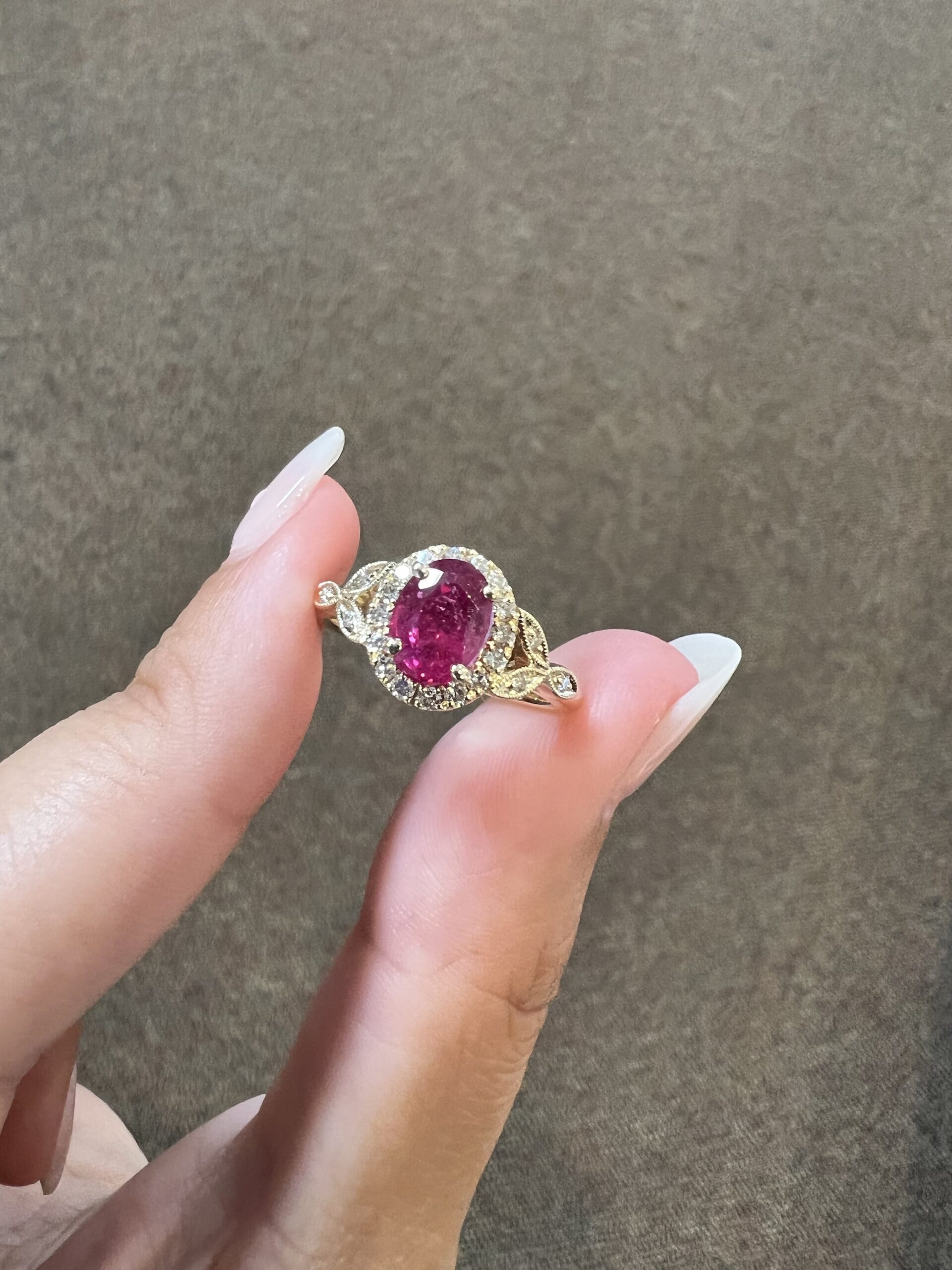 14k yellow gold genuine 1.61 carat Ruby & .25 Cttw genuine Round Brilliant Cut diamond halo ring - Image 2