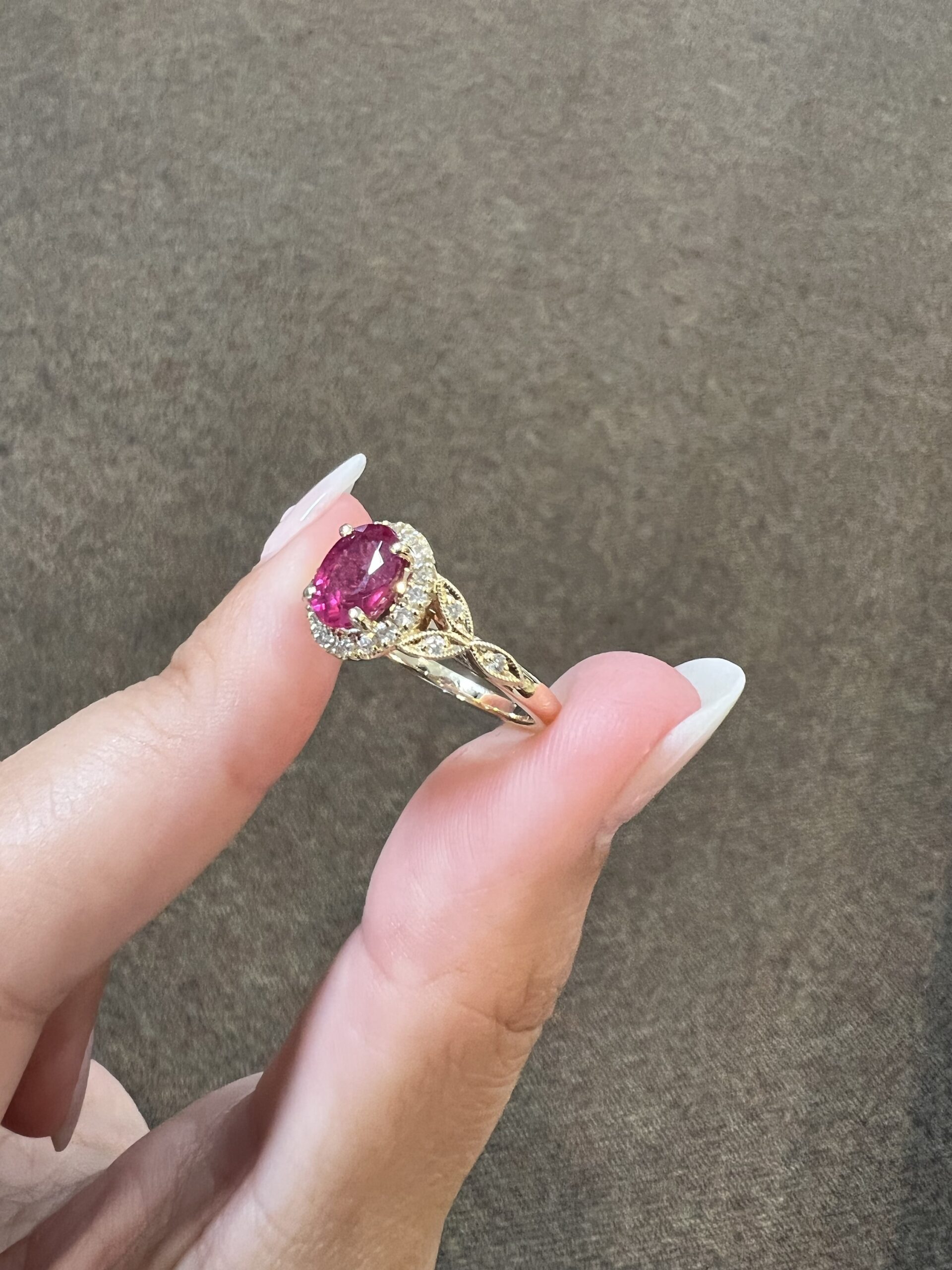 14k yellow gold genuine 1.61 carat Ruby & .25 Cttw genuine Round Brilliant Cut diamond halo ring - Image 5