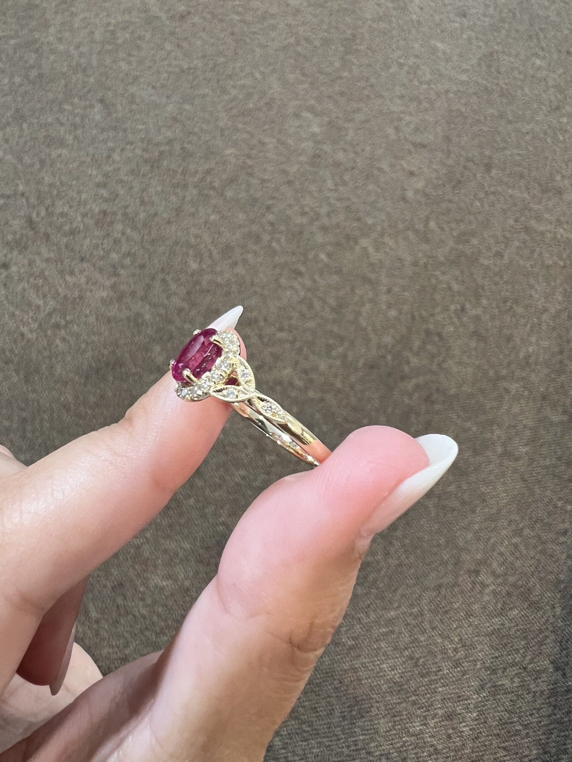 14k yellow gold genuine 1.61 carat Ruby & .25 Cttw genuine Round Brilliant Cut diamond halo ring - Image 4