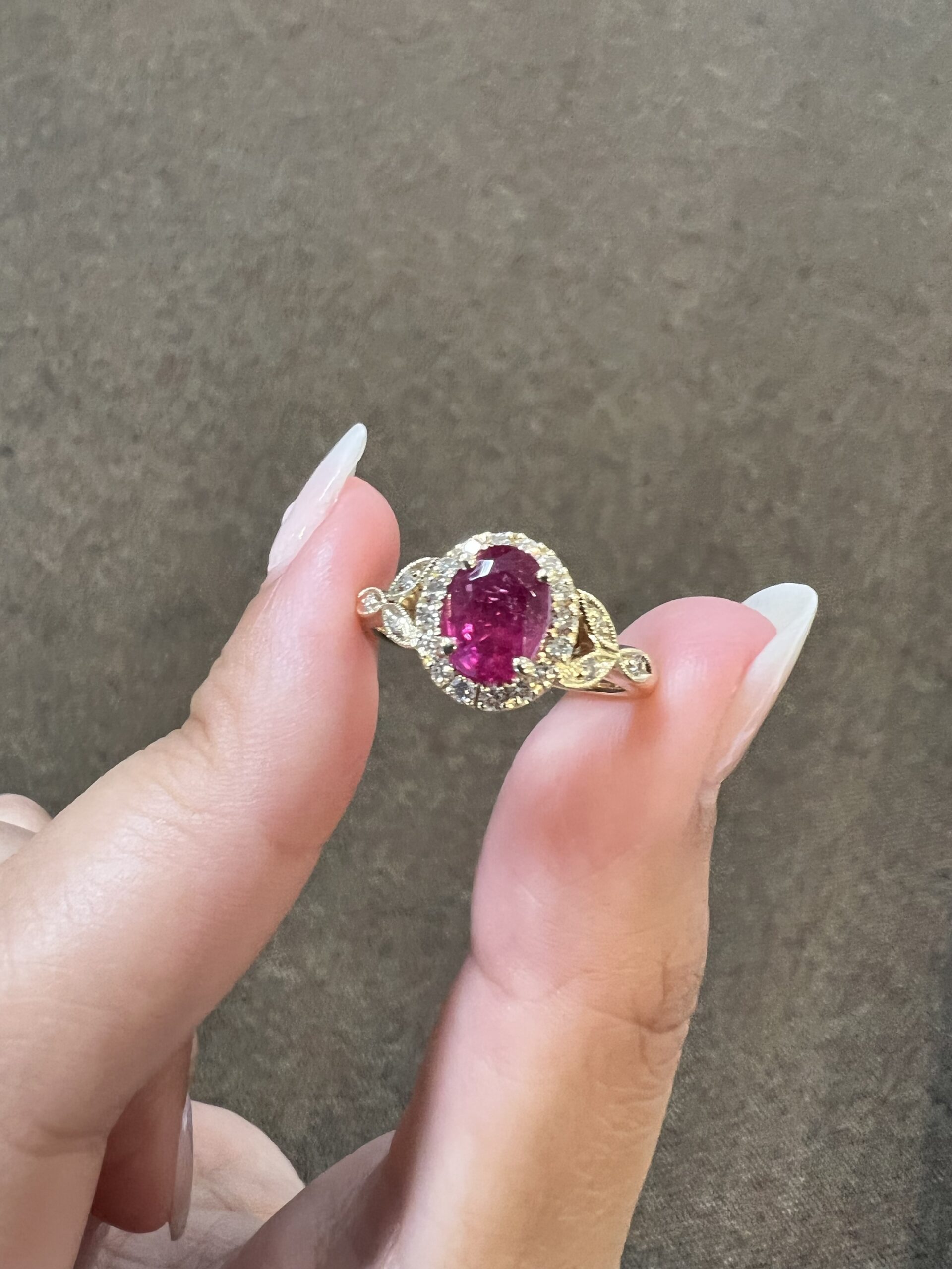 14k yellow gold genuine 1.61 carat Ruby & .25 Cttw genuine Round Brilliant Cut diamond halo ring - Image 3