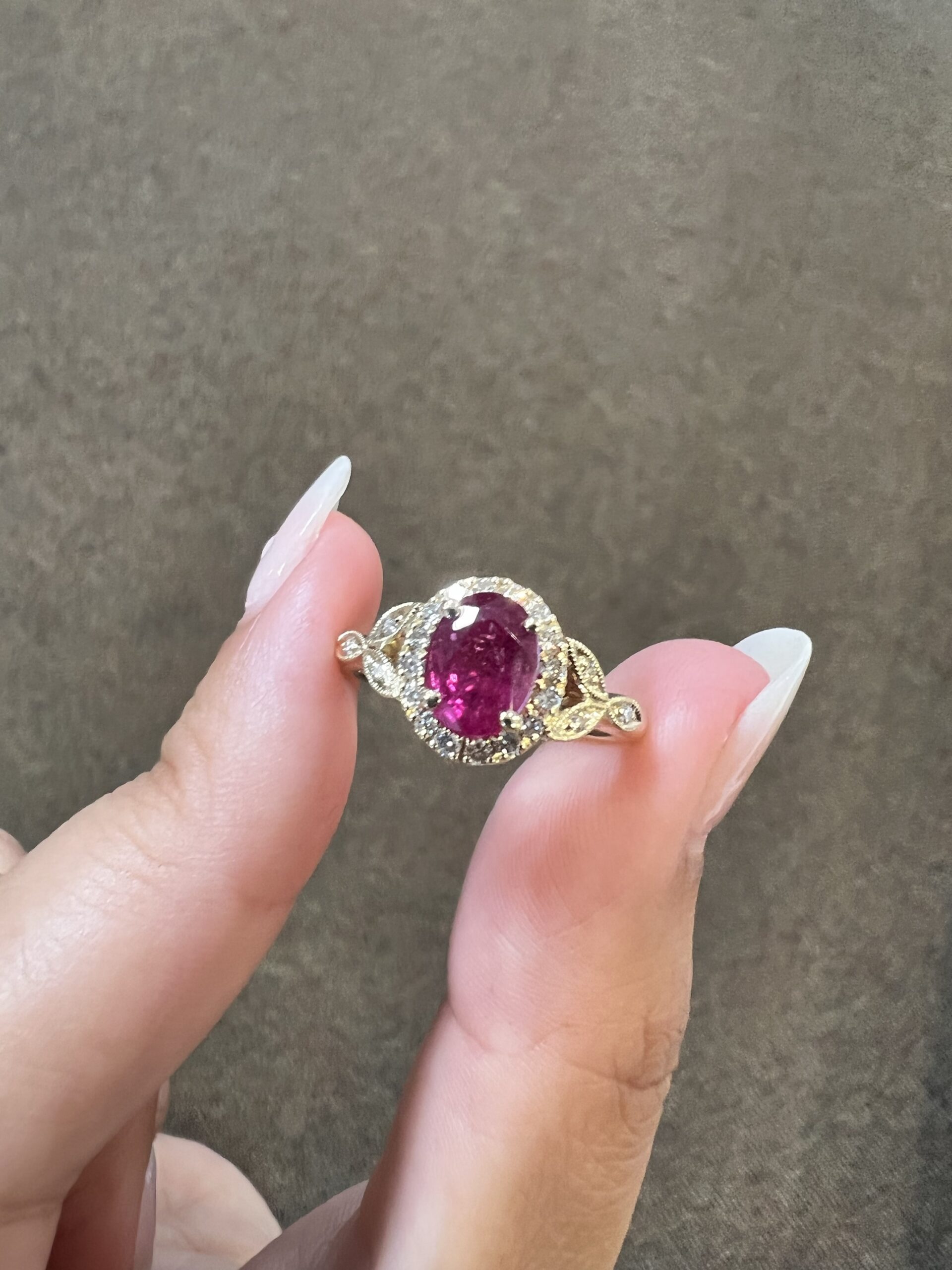 14k yellow gold genuine 1.61 carat Ruby & .25 Cttw genuine Round Brilliant Cut diamond halo ring - Image 6