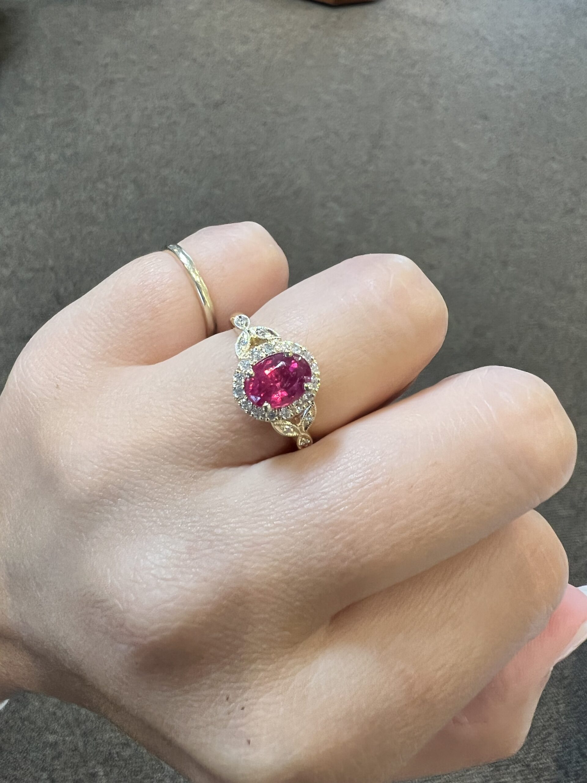 14k yellow gold genuine 1.61 carat Ruby & .25 Cttw genuine Round Brilliant Cut diamond halo ring - Image 13