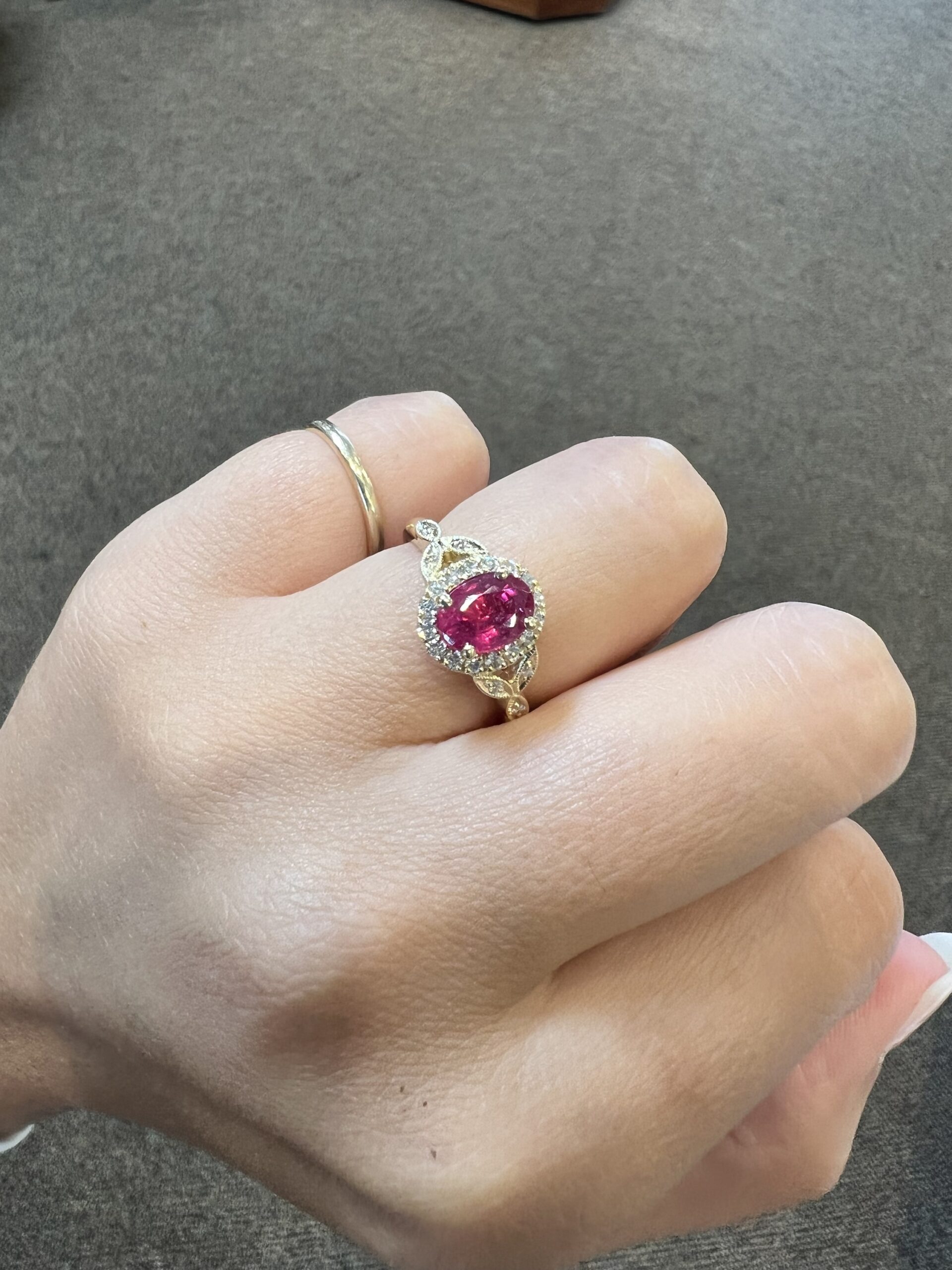 14k yellow gold genuine 1.61 carat Ruby & .25 Cttw genuine Round Brilliant Cut diamond halo ring - Image 14