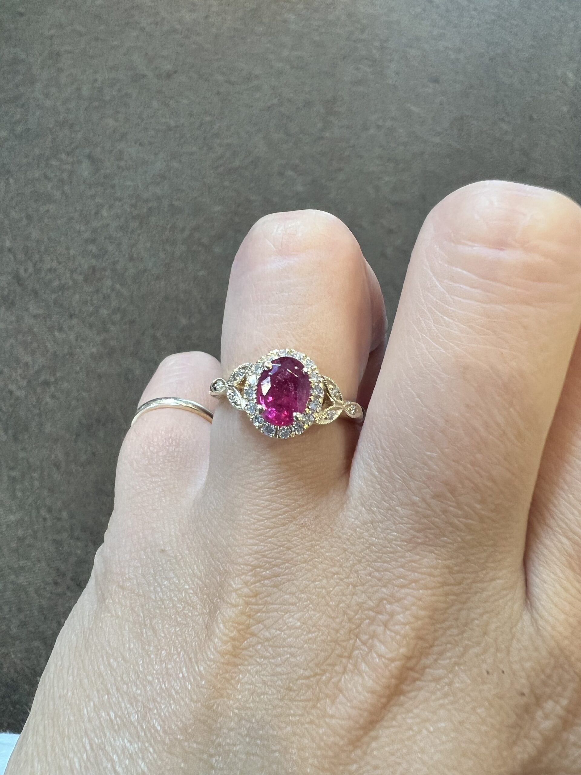 14k yellow gold genuine 1.61 carat Ruby & .25 Cttw genuine Round Brilliant Cut diamond halo ring - Image 15