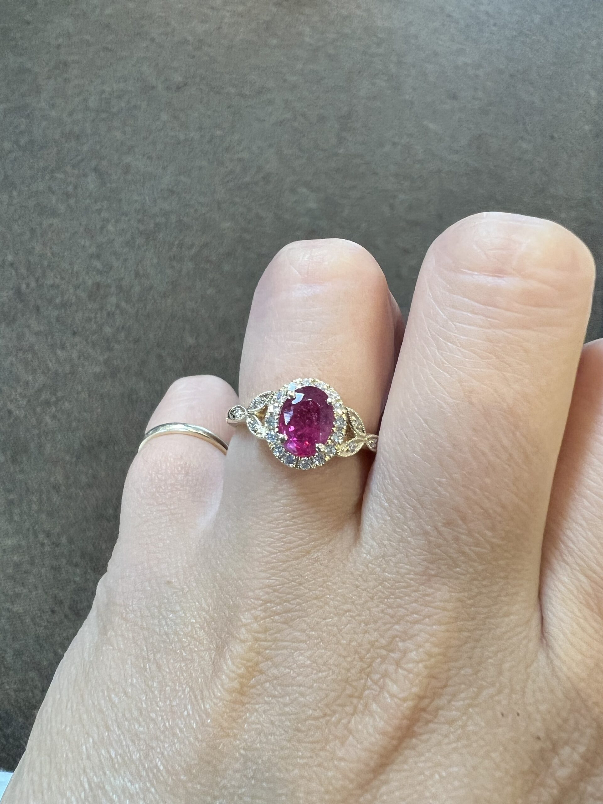 14k yellow gold genuine 1.61 carat Ruby & .25 Cttw genuine Round Brilliant Cut diamond halo ring - Image 16
