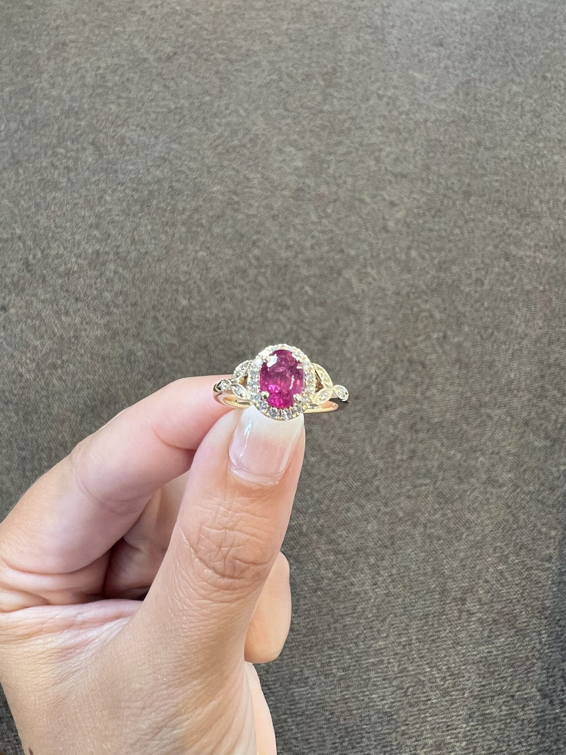 14k yellow gold genuine 1.61 carat Ruby & .25 Cttw genuine Round Brilliant Cut diamond halo ring - Image 18
