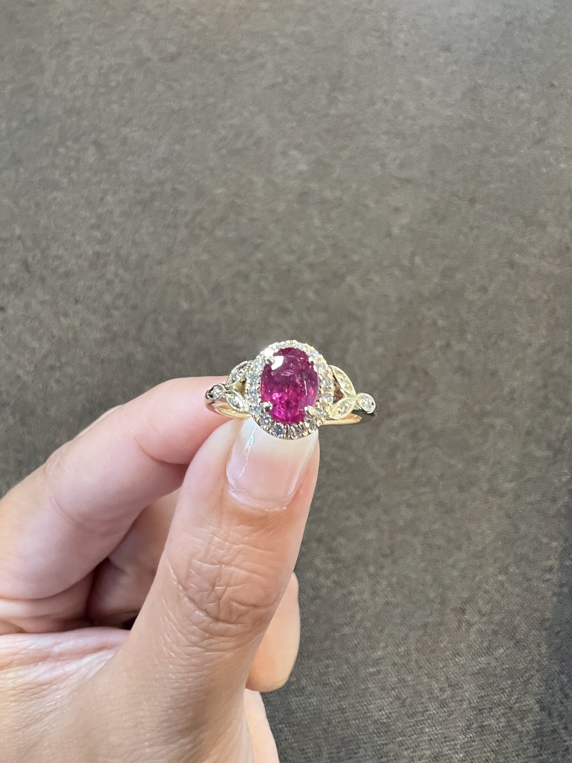 14k yellow gold genuine 1.61 carat Ruby & .25 Cttw genuine Round Brilliant Cut diamond halo ring - Image 17