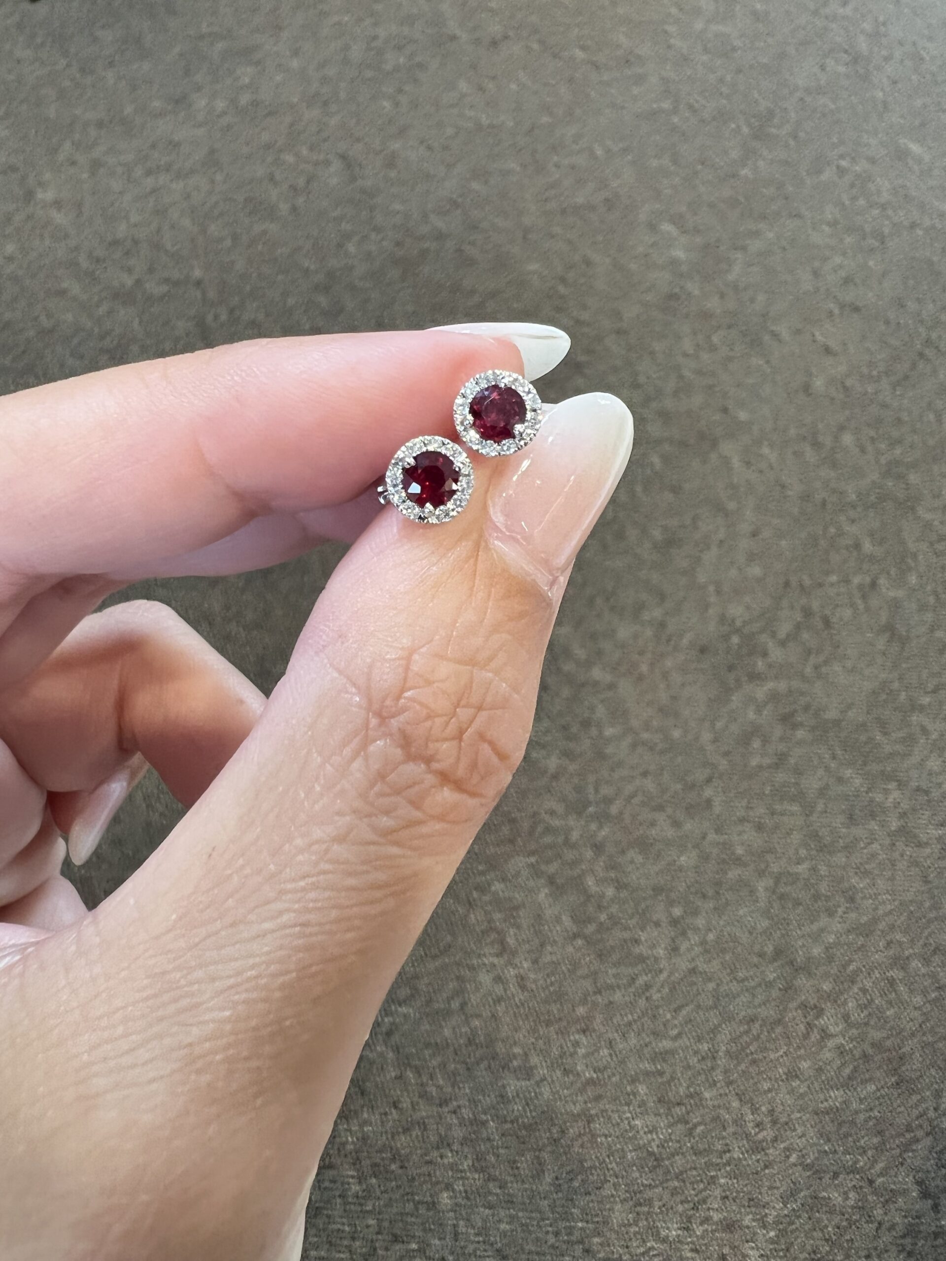 14k White Gold Genuine .70 Cttw Ruby & .12 Cttw Diamond Halo Stud Earrings - Image 2