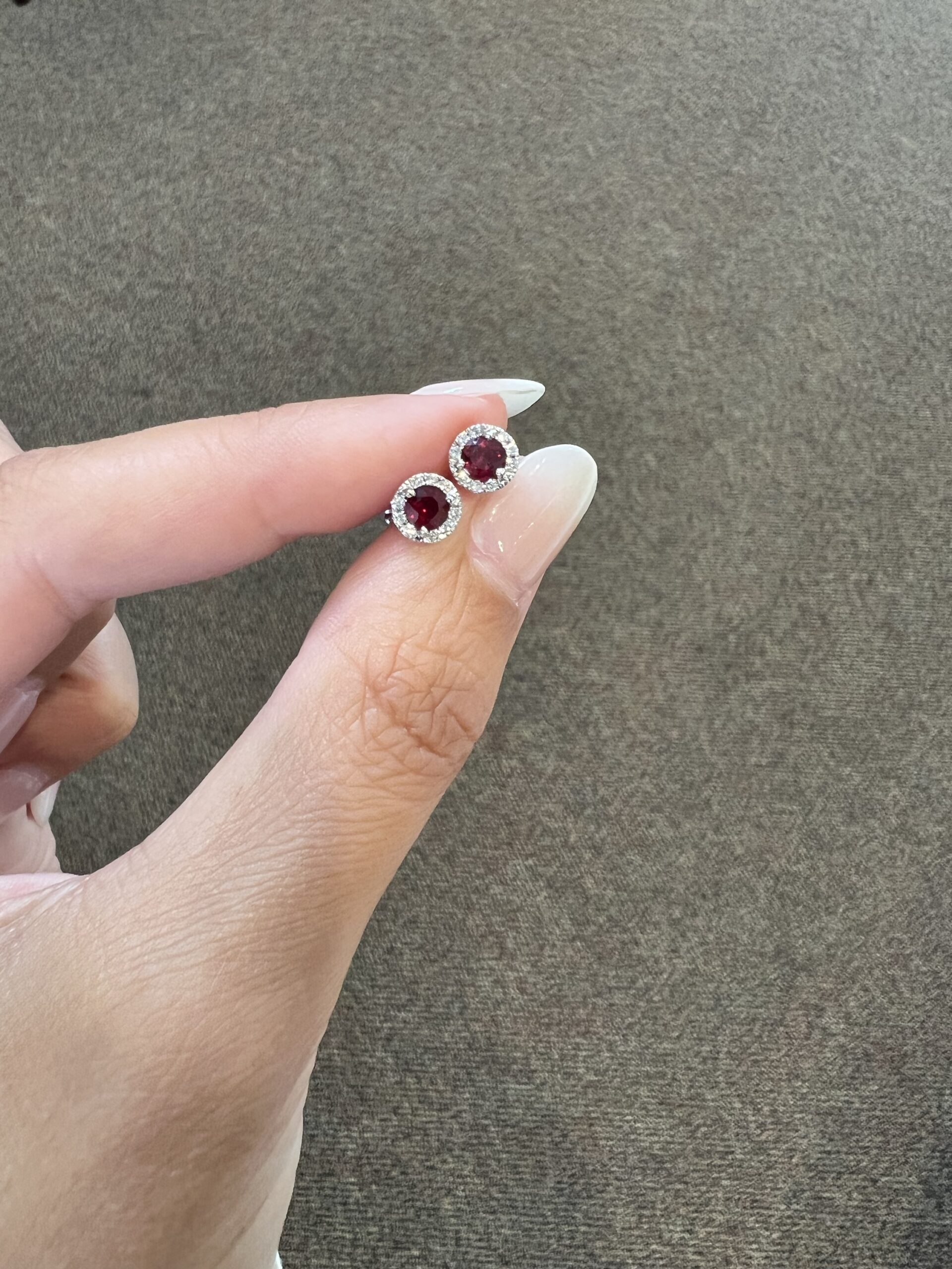 14k White Gold Genuine .70 Cttw Ruby & .12 Cttw Diamond Halo Stud Earrings