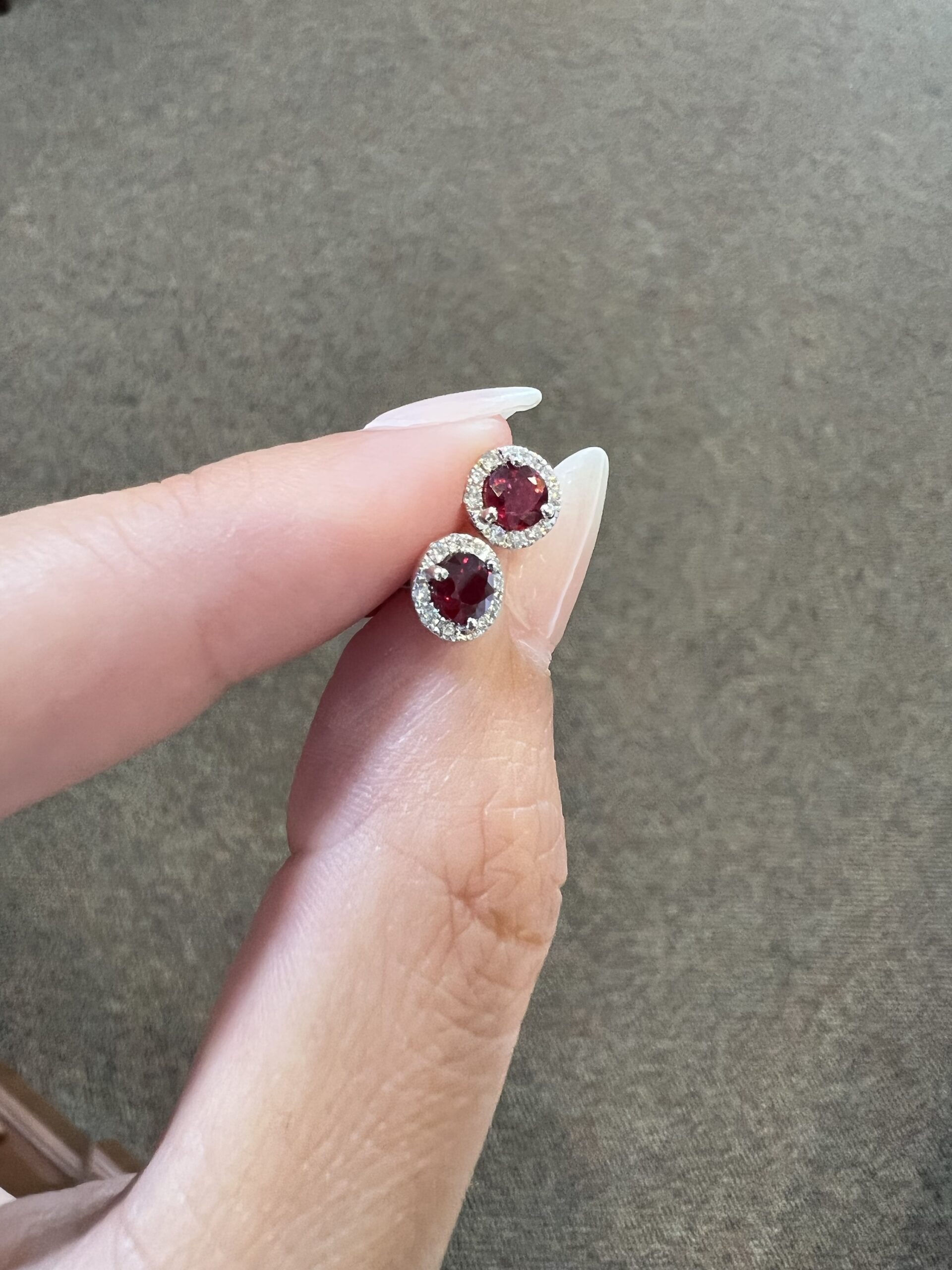 14k White Gold Genuine .70 Cttw Ruby & .12 Cttw Diamond Halo Stud Earrings - Image 5