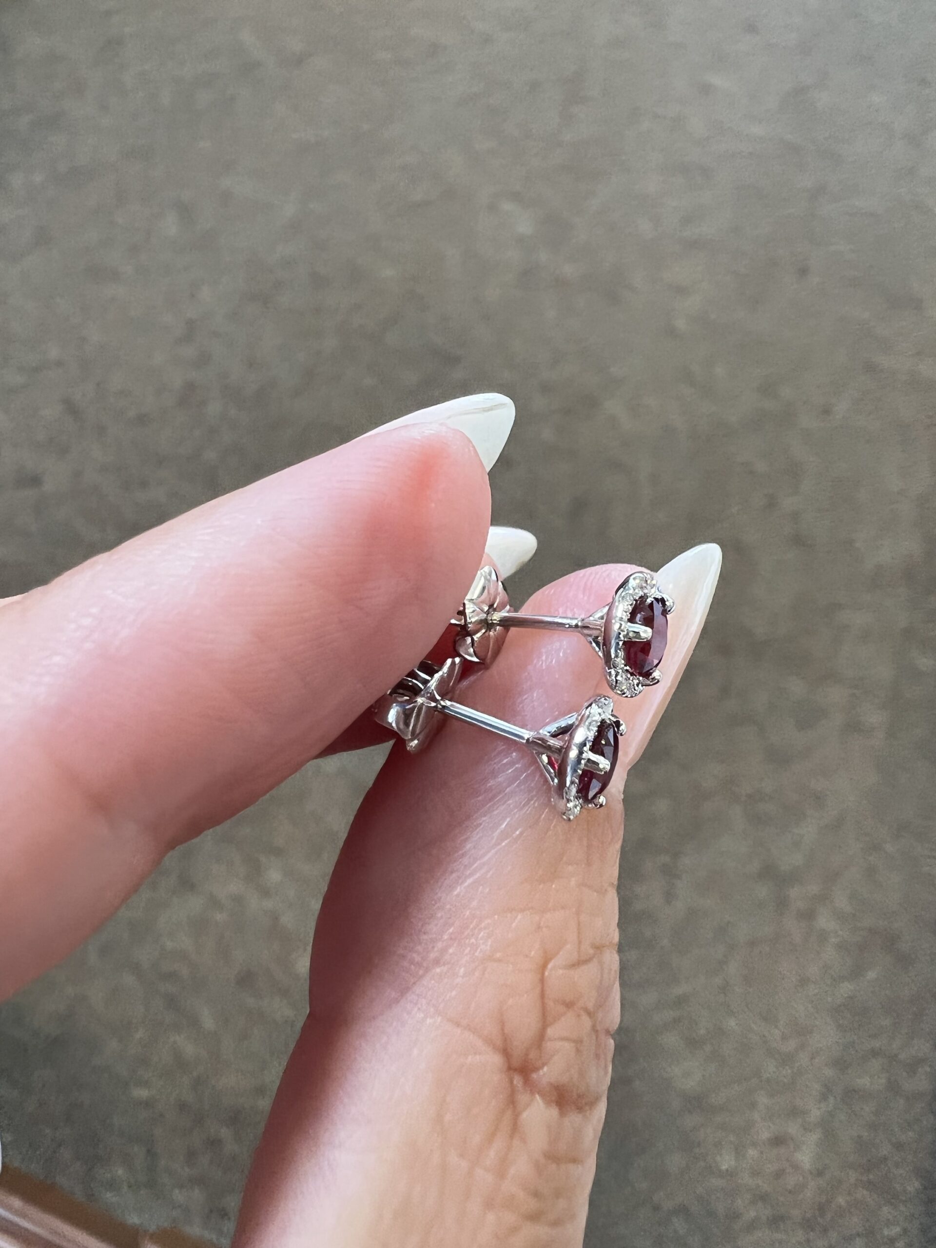 14k White Gold Genuine .70 Cttw Ruby & .12 Cttw Diamond Halo Stud Earrings - Image 8