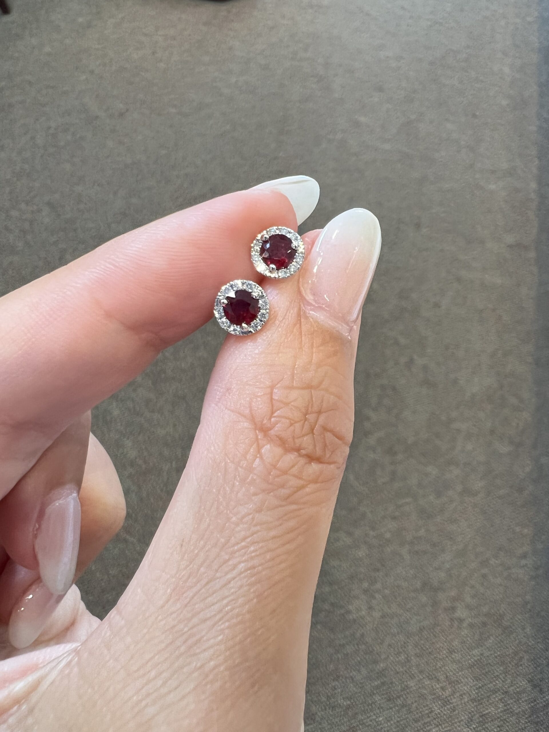 14k White Gold Genuine .70 Cttw Ruby & .12 Cttw Diamond Halo Stud Earrings - Image 7