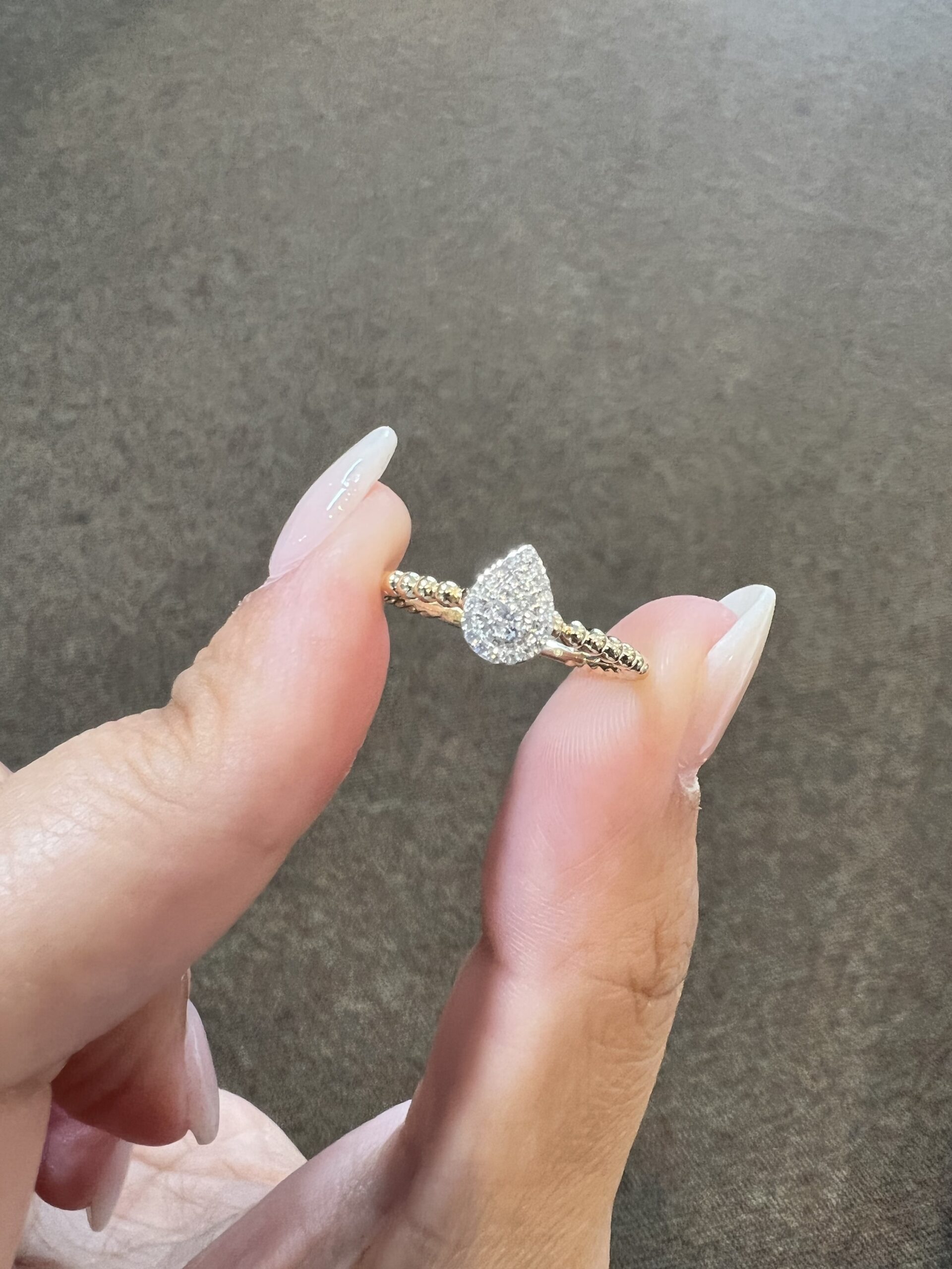 14k Yellow & White Gold Genuine .10 Cttw Diamond Pear Shaped Cluster Ring - Image 3