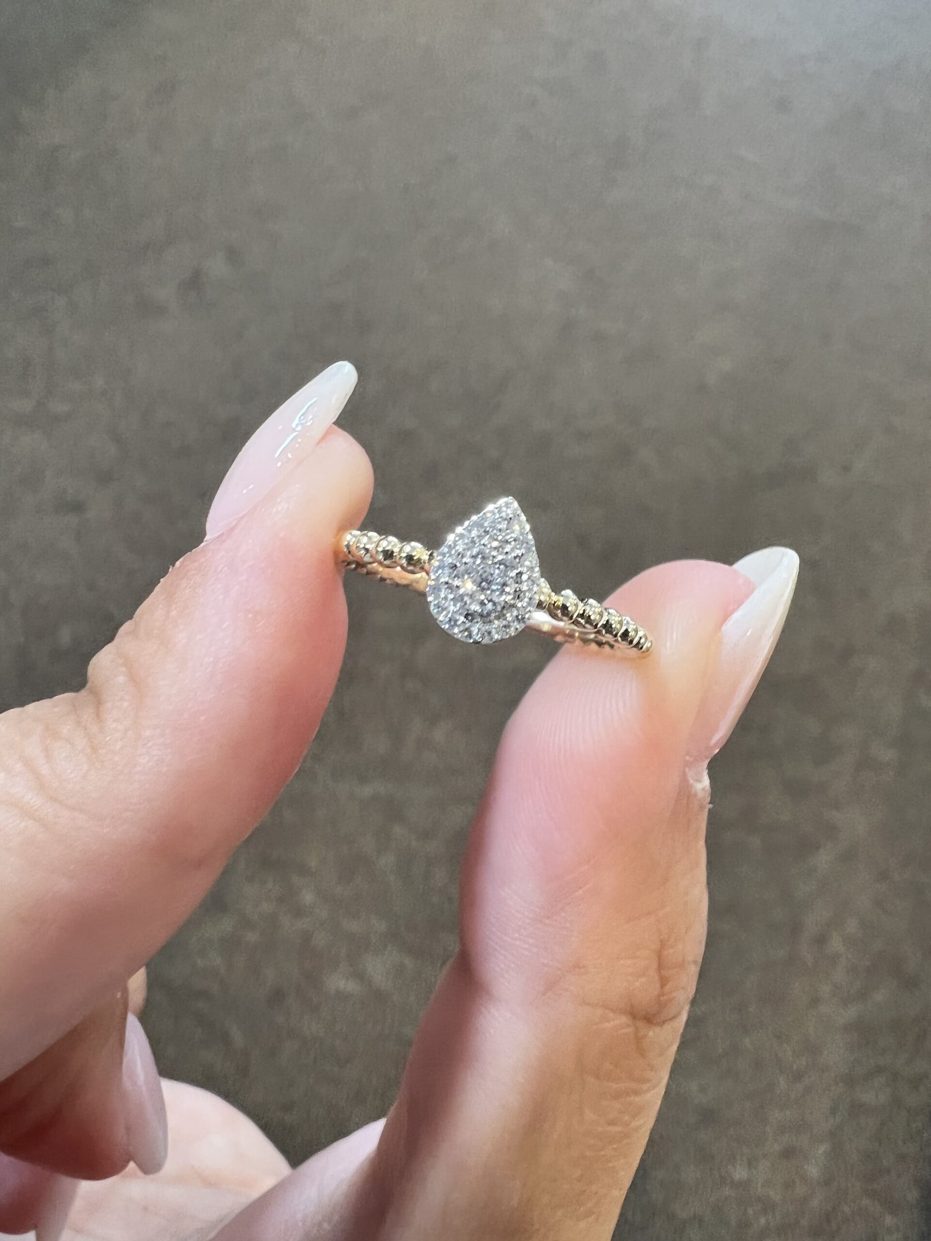 14k Yellow & White Gold Genuine .10 Cttw Diamond Pear Shaped Cluster Ring - Image 4