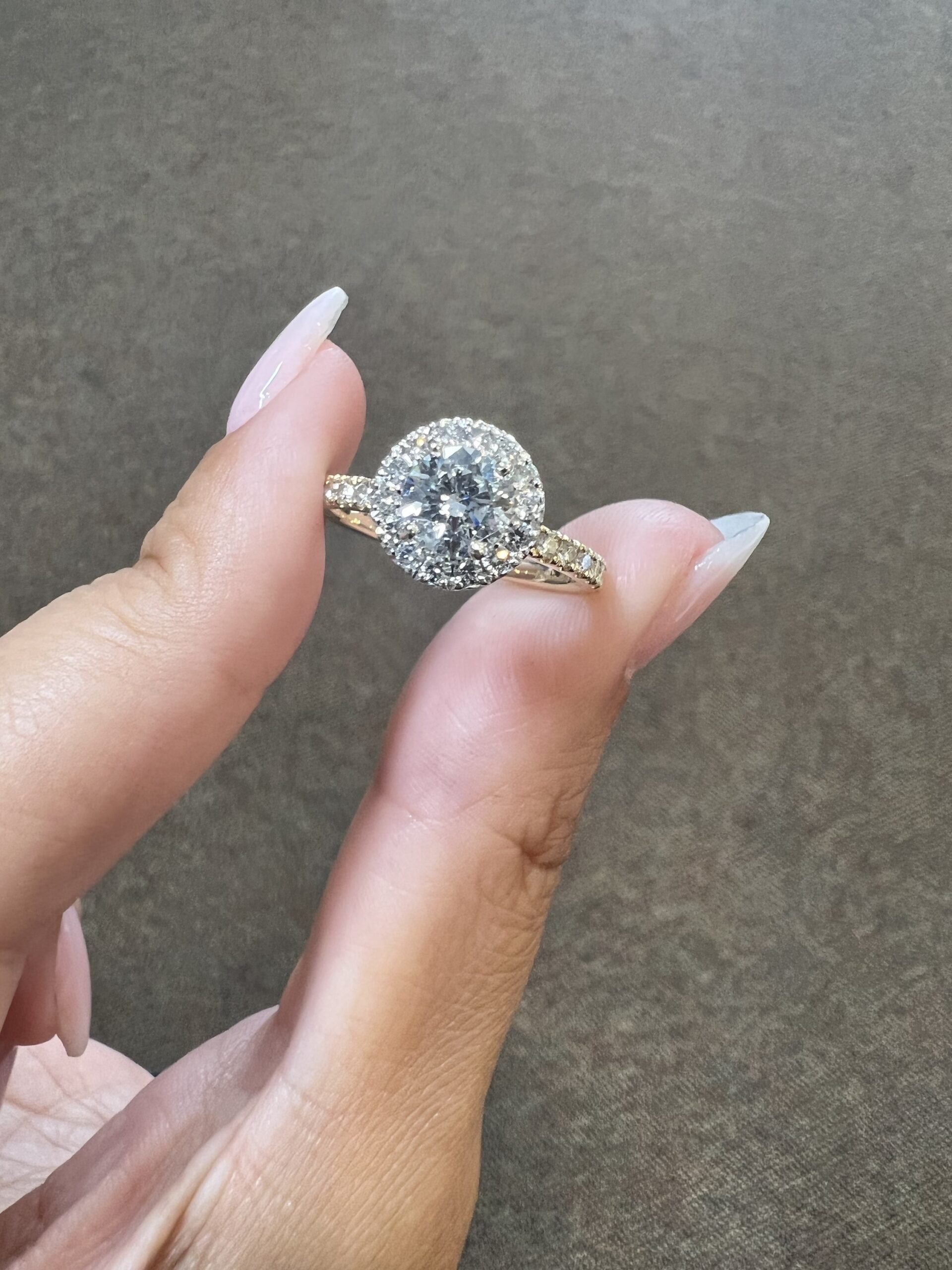 Custom Made 18k Yellow Gold & Platinum Genuine GIA Certified .80 Carat Round Brilliant Cut Diamond Halo Ring