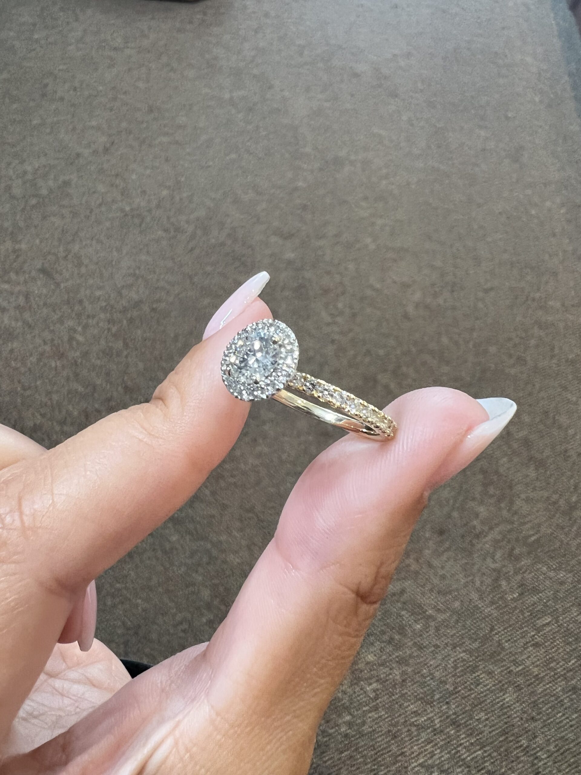 Custom Made 18k Yellow Gold & Platinum Genuine GIA Certified .80 Carat Round Brilliant Cut Diamond Halo Ring - Image 3