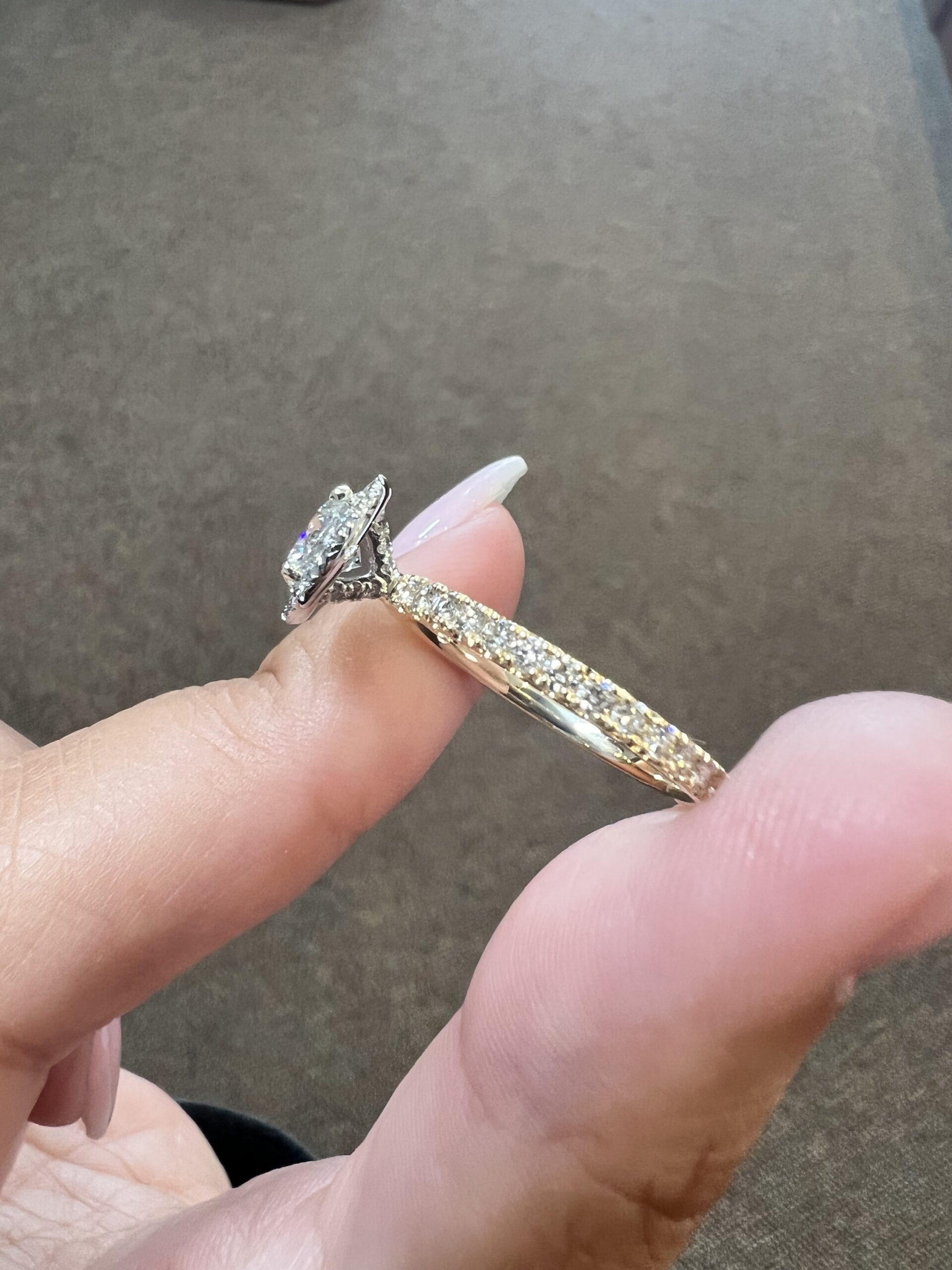 Custom Made 18k Yellow Gold & Platinum Genuine GIA Certified .80 Carat Round Brilliant Cut Diamond Halo Ring - Image 7