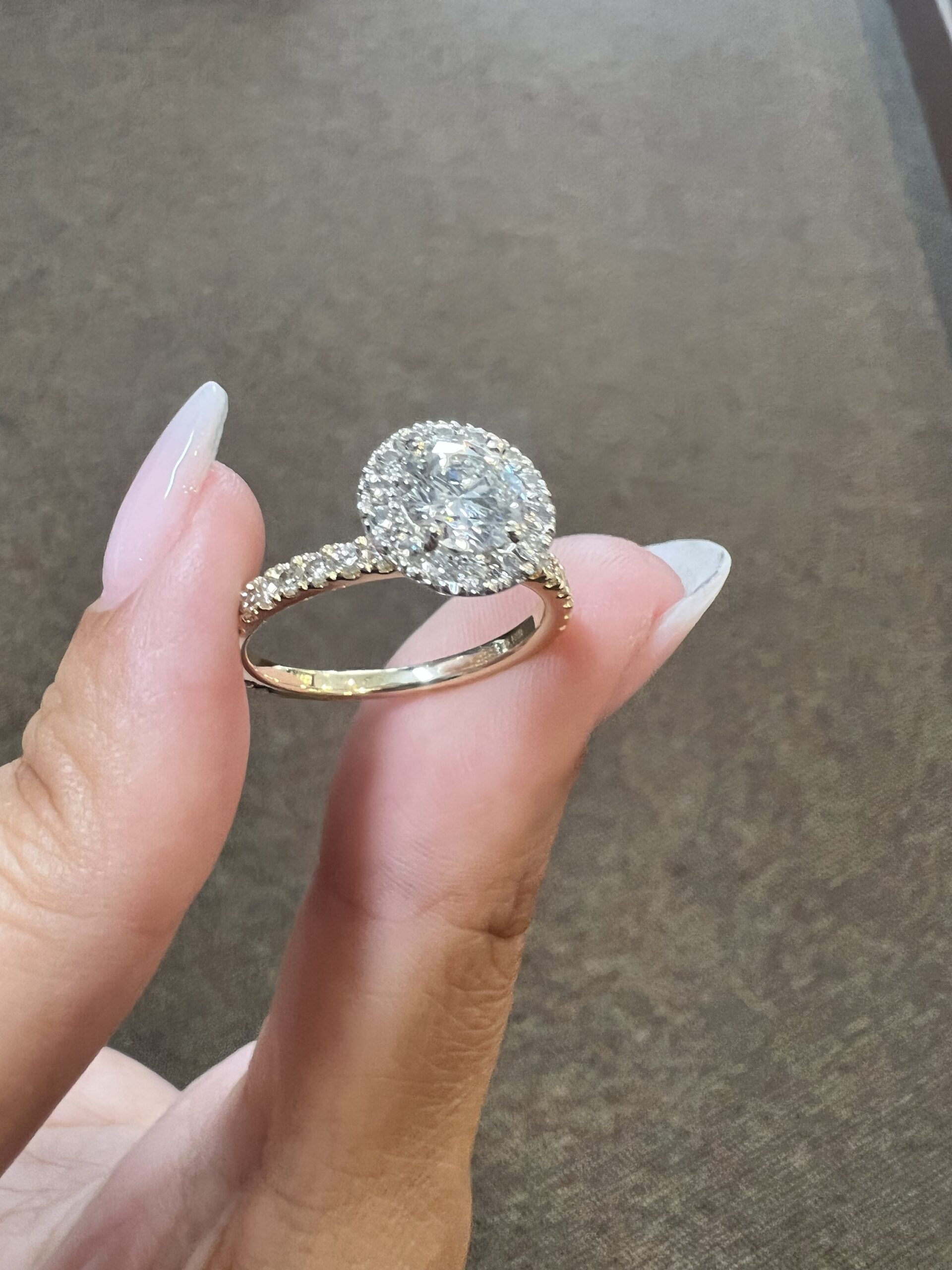 Custom Made 18k Yellow Gold & Platinum Genuine GIA Certified .80 Carat Round Brilliant Cut Diamond Halo Ring - Image 8