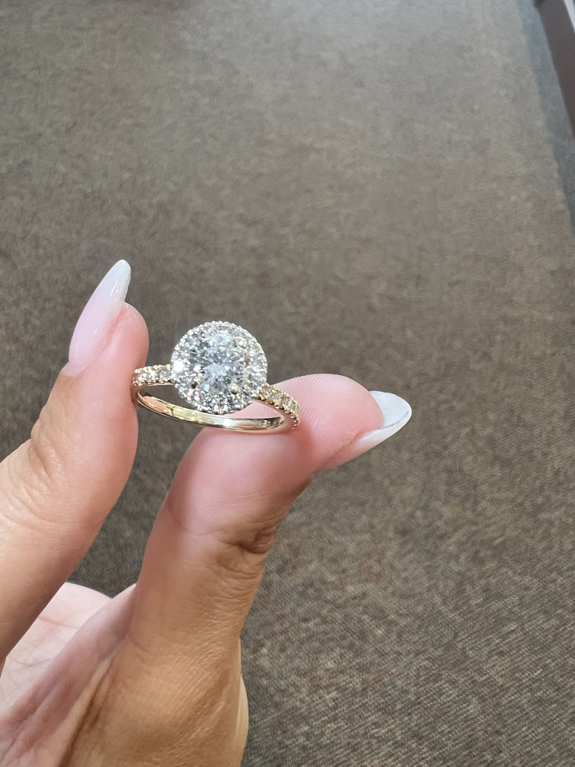 Custom Made 18k Yellow Gold & Platinum Genuine GIA Certified .80 Carat Round Brilliant Cut Diamond Halo Ring - Image 9