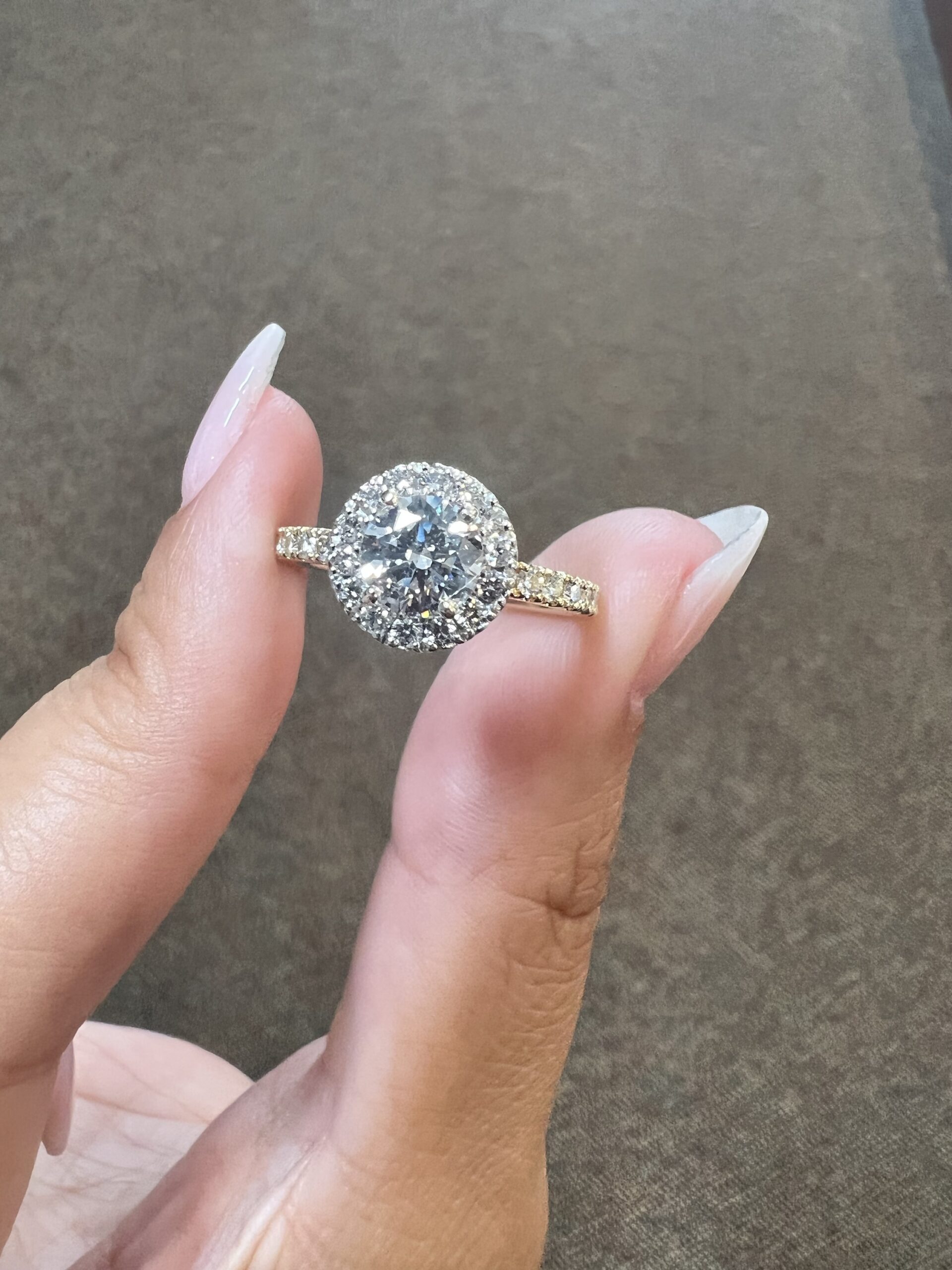 Custom Made 18k Yellow Gold & Platinum Genuine GIA Certified .80 Carat Round Brilliant Cut Diamond Halo Ring - Image 10