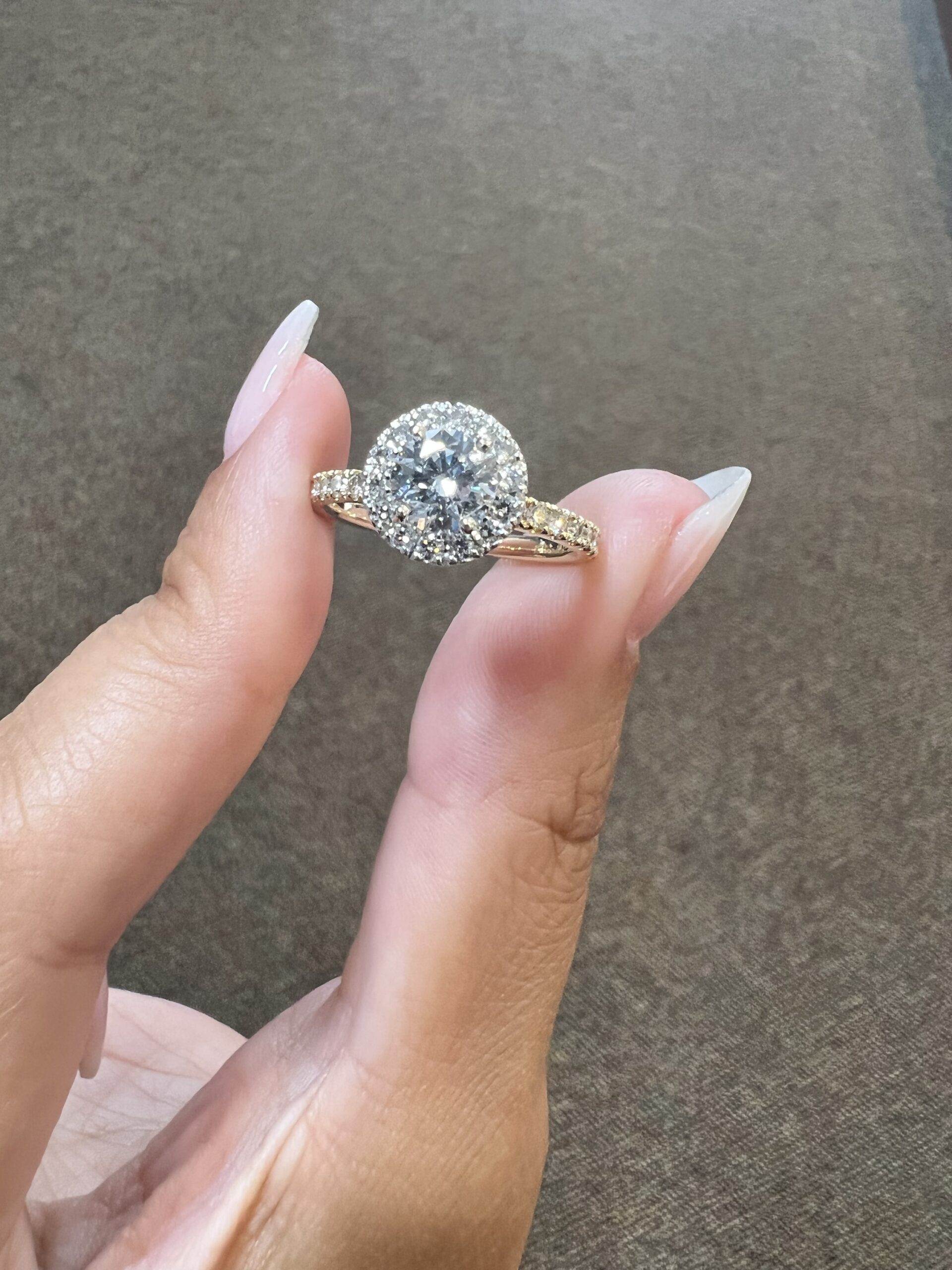 Custom Made 18k Yellow Gold & Platinum Genuine GIA Certified .80 Carat Round Brilliant Cut Diamond Halo Ring - Image 11