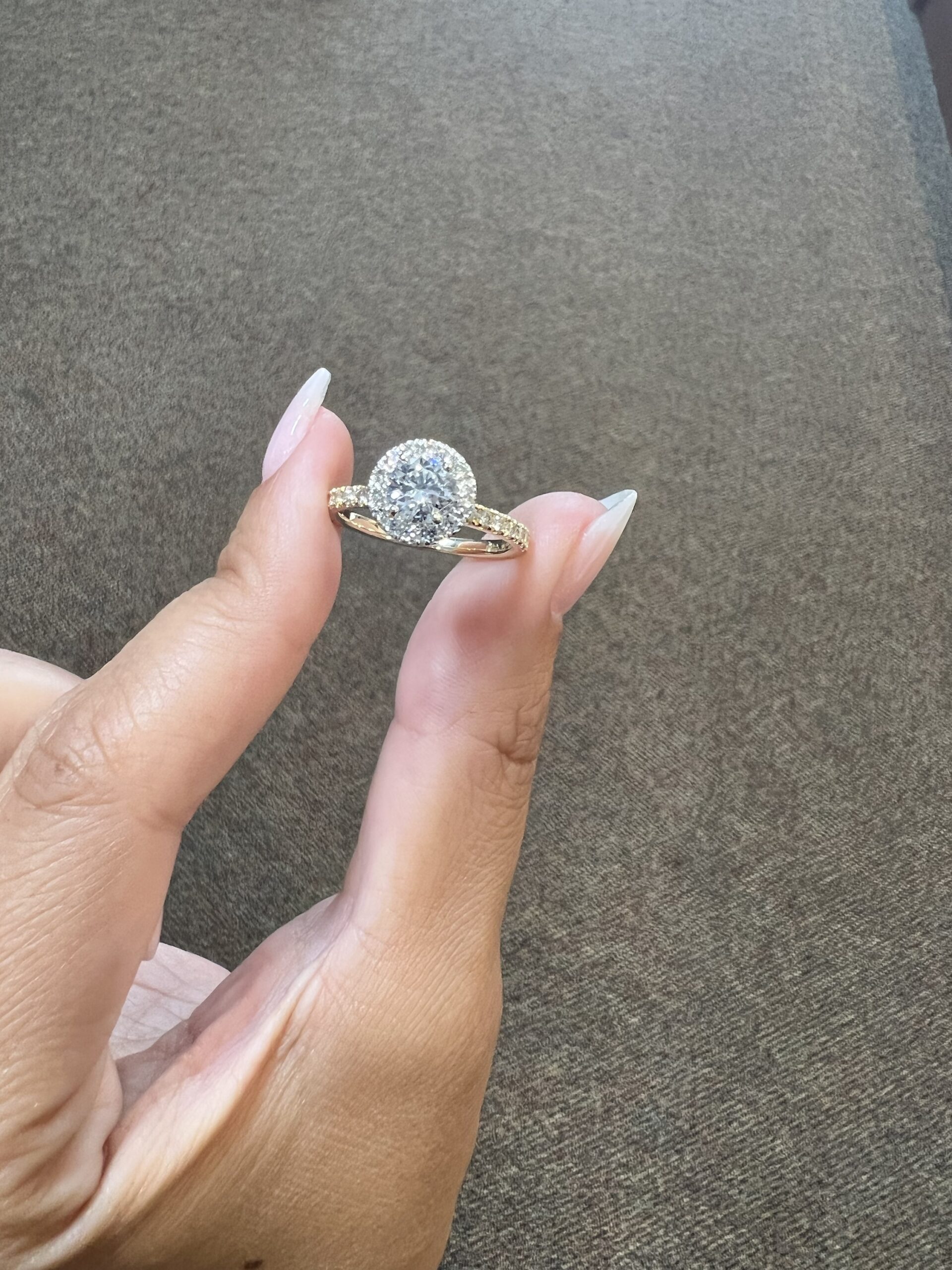 Custom Made 18k Yellow Gold & Platinum Genuine GIA Certified .80 Carat Round Brilliant Cut Diamond Halo Ring - Image 13