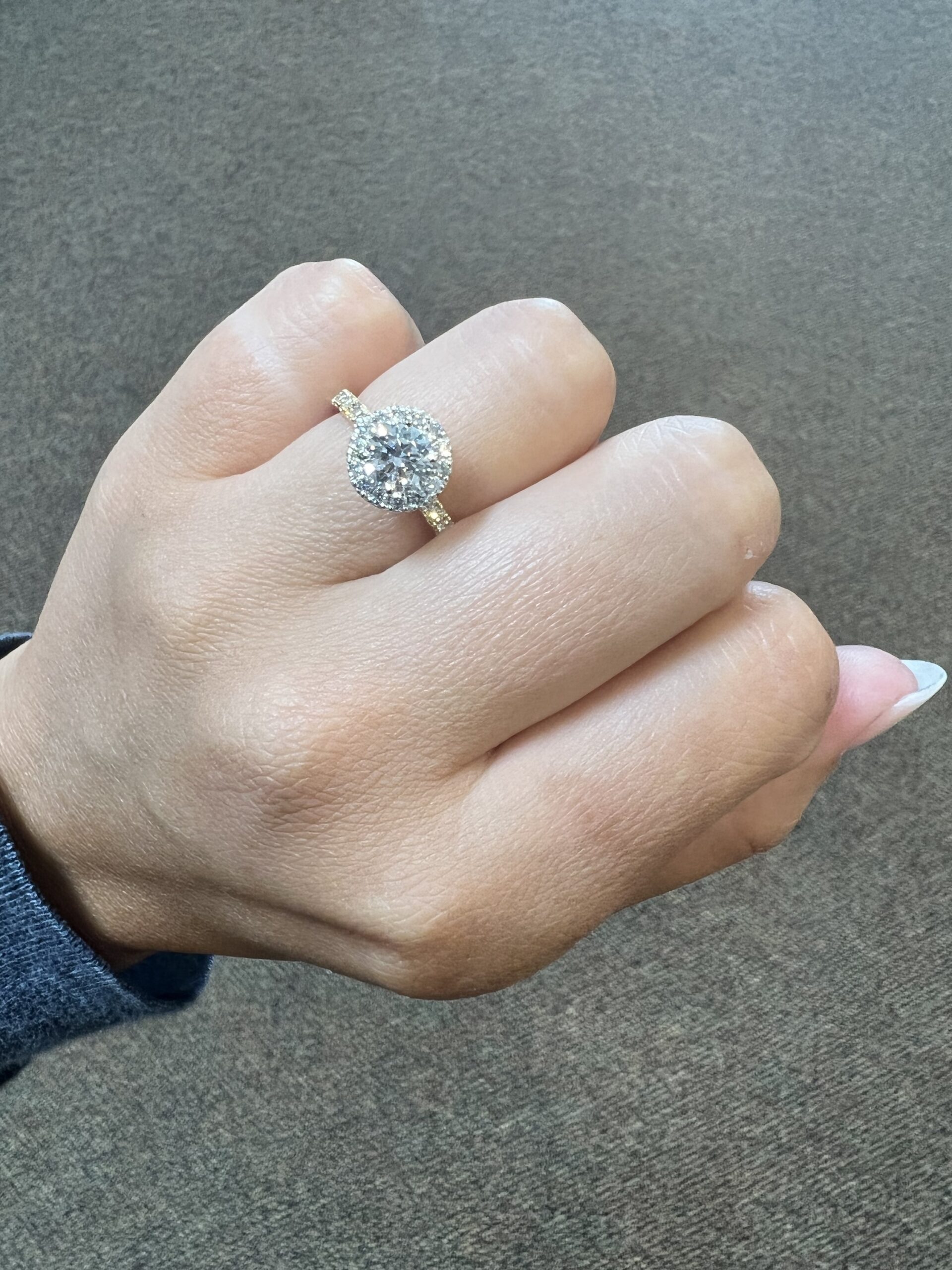 Custom Made 18k Yellow Gold & Platinum Genuine GIA Certified .80 Carat Round Brilliant Cut Diamond Halo Ring - Image 17