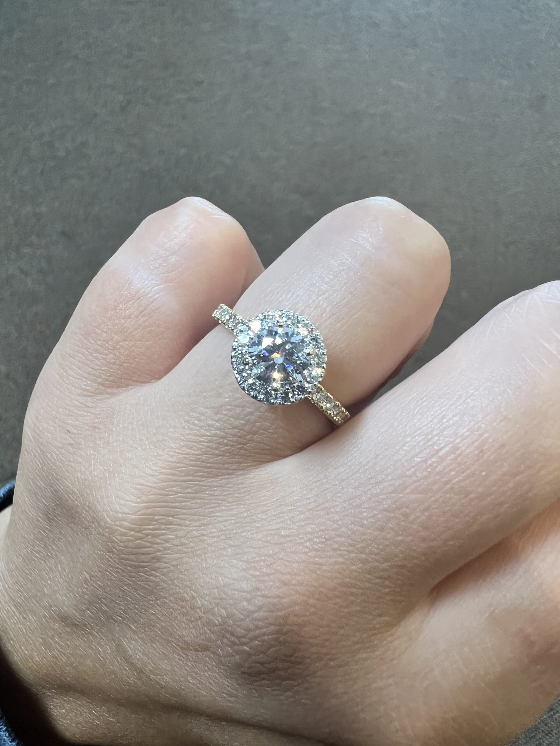 Custom Made 18k Yellow Gold & Platinum Genuine GIA Certified .80 Carat Round Brilliant Cut Diamond Halo Ring - Image 18