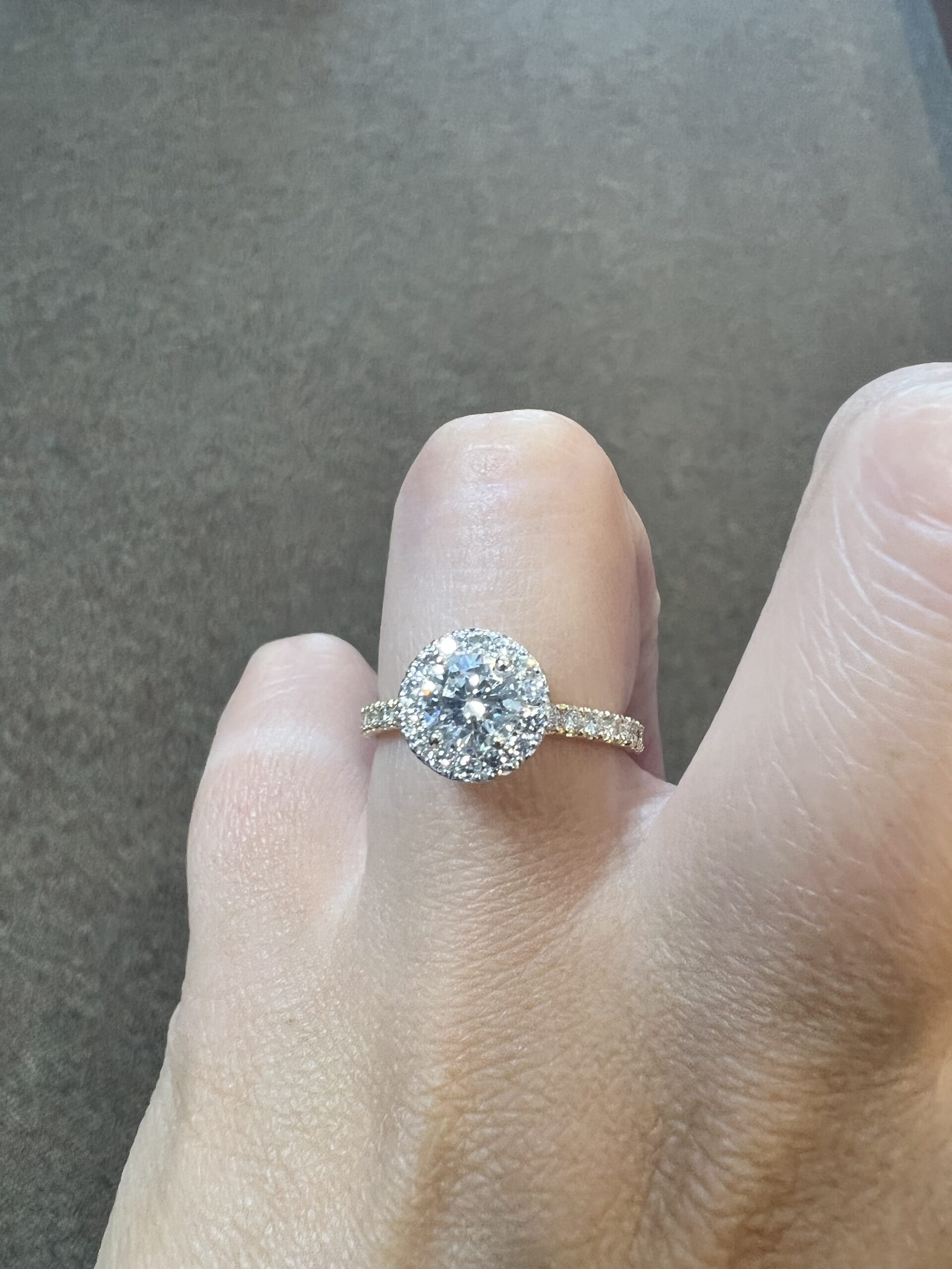 Custom Made 18k Yellow Gold & Platinum Genuine GIA Certified .80 Carat Round Brilliant Cut Diamond Halo Ring - Image 22