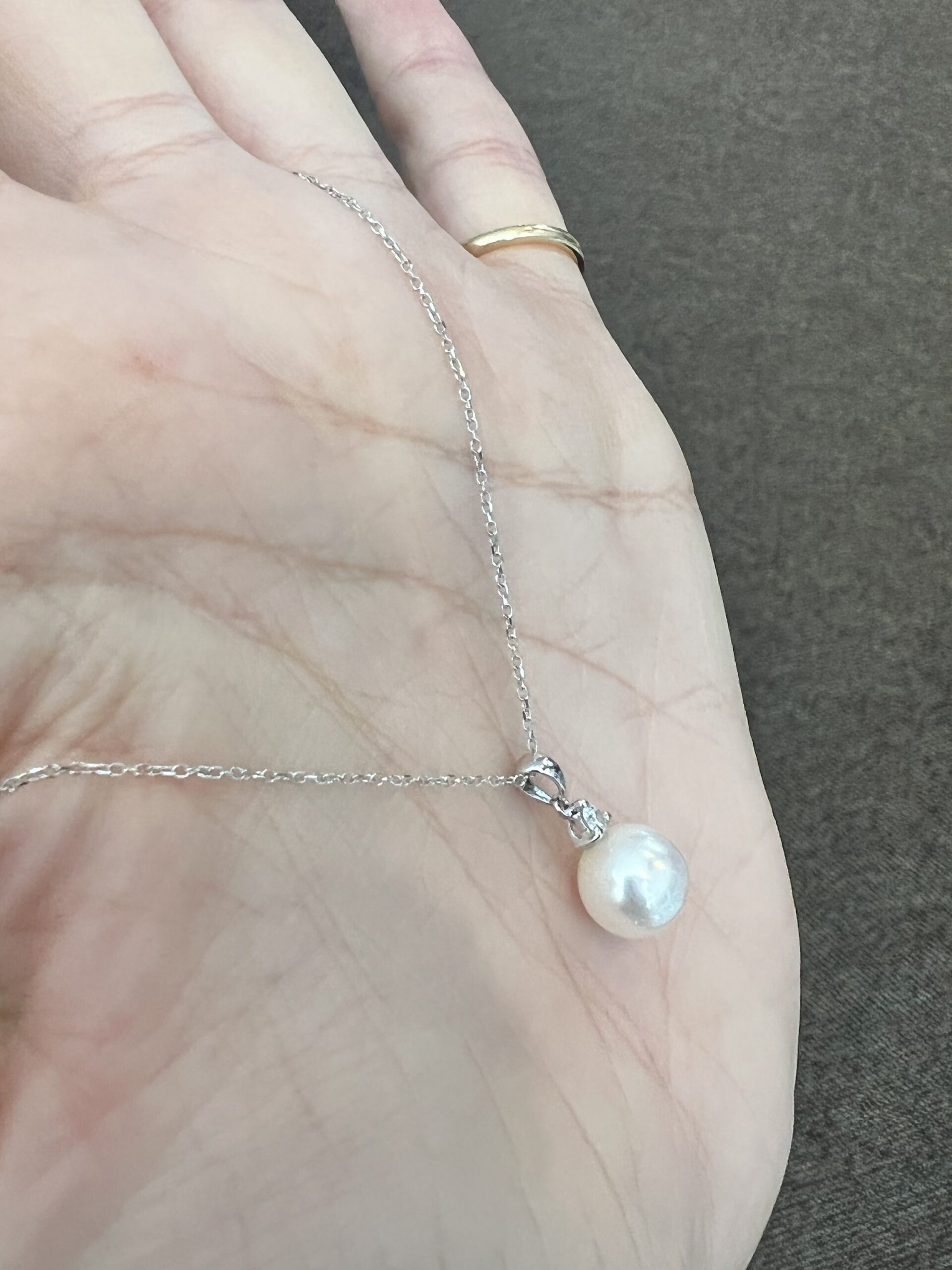 14k White Gold 8.6 MM Cultured Pearl & Diamond Pendant - Image 3