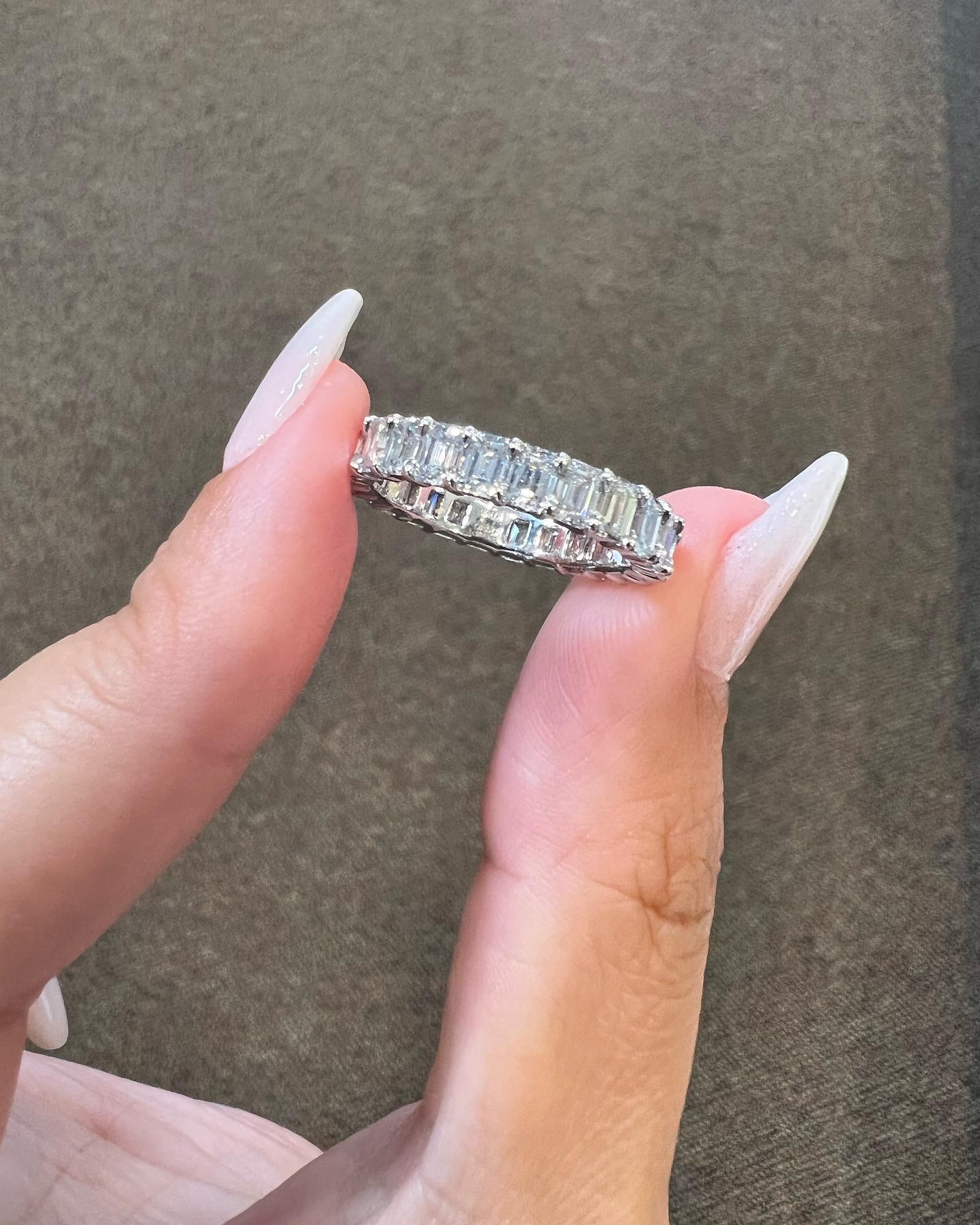 Platinum 24 Stone Genuine 3.50 Carat Emerald Cut Diamond Eternity Band - Image 14