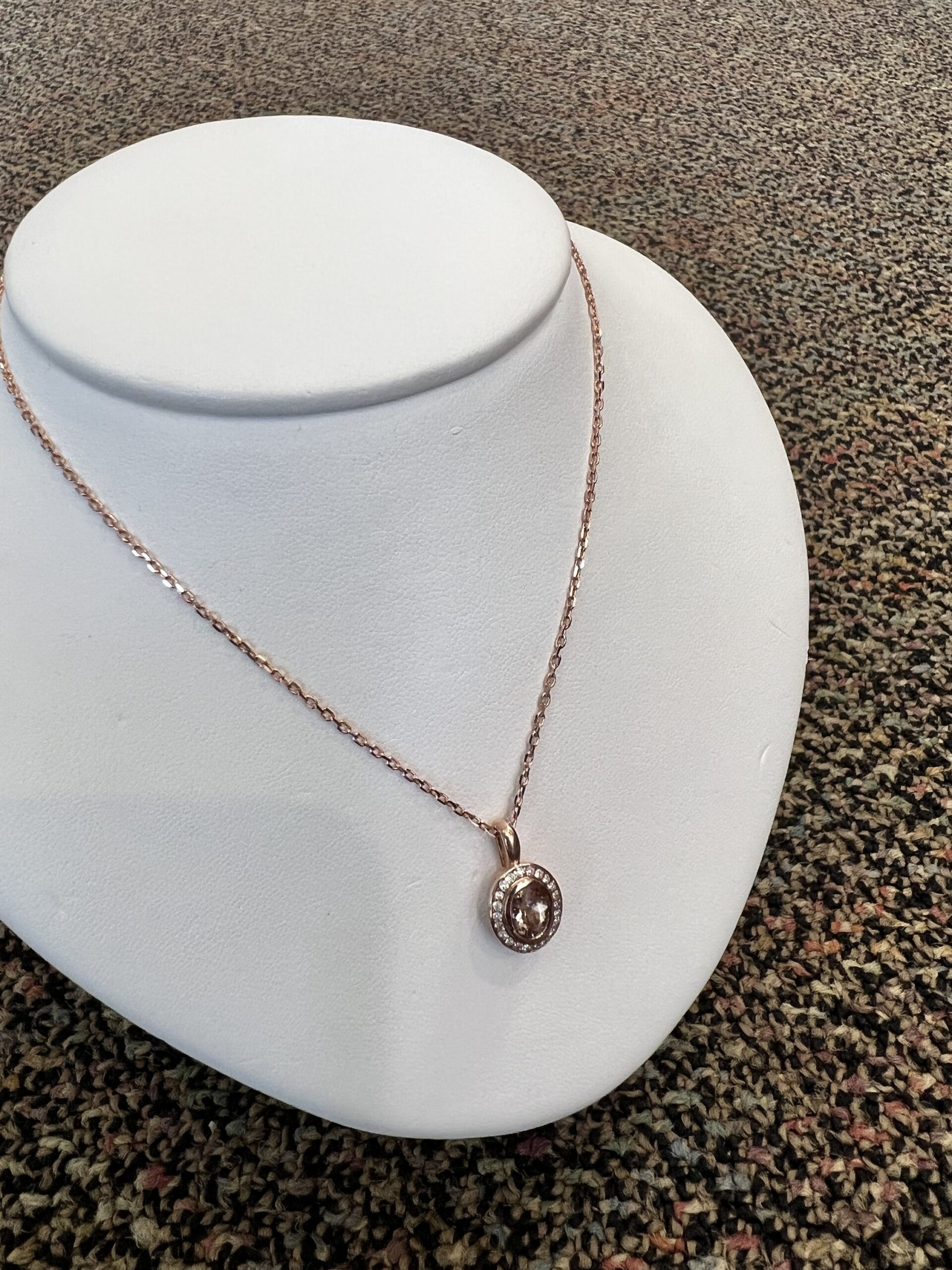 14k Rose Gold Oval Shaped Genuine Morganite & Diamond Bezel Set Halo Pendant - Image 16