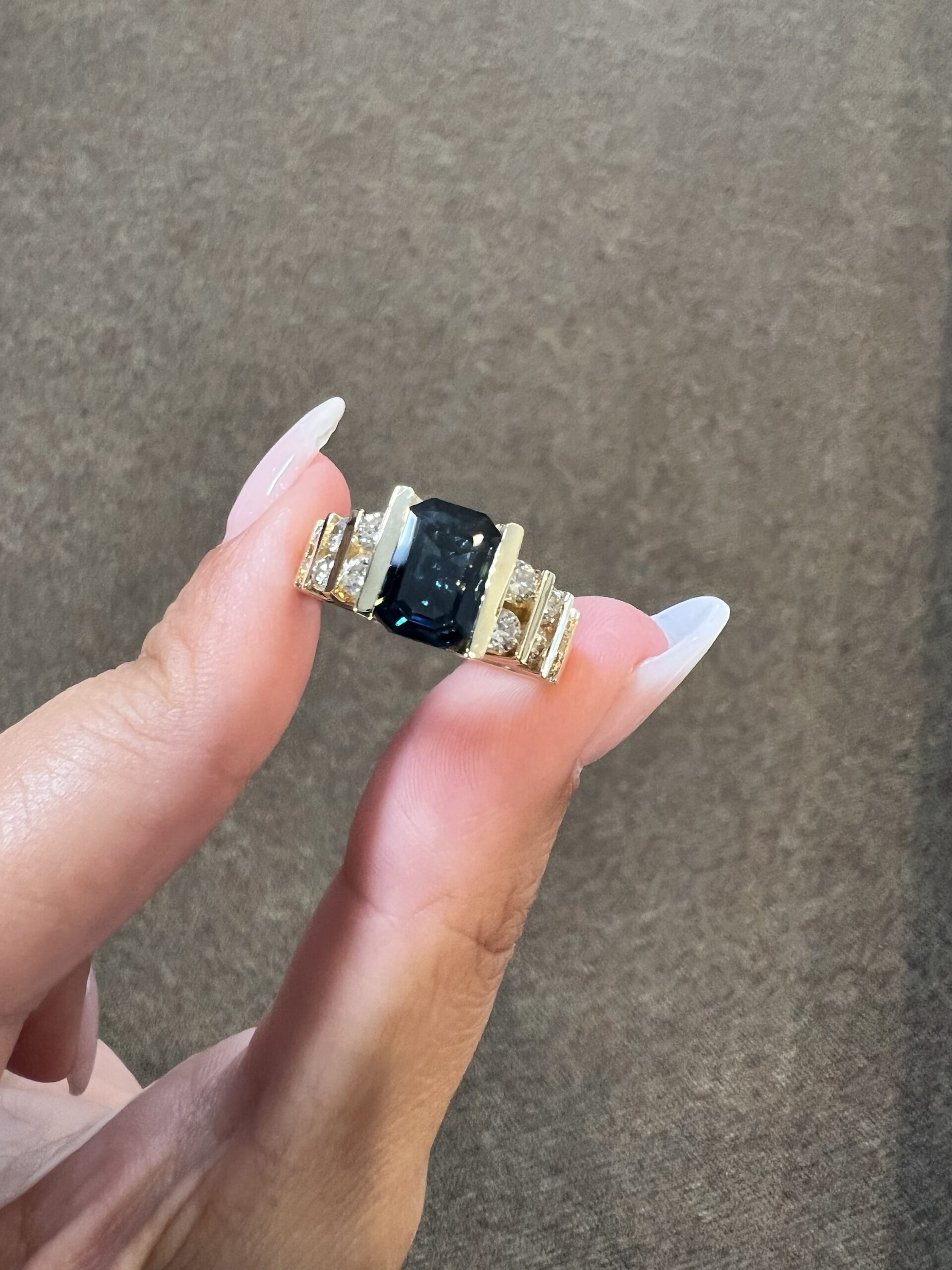 14k Yellow Gold 1 3/4 Carat Genuine Green Blue Sapphire & Diamond Ring