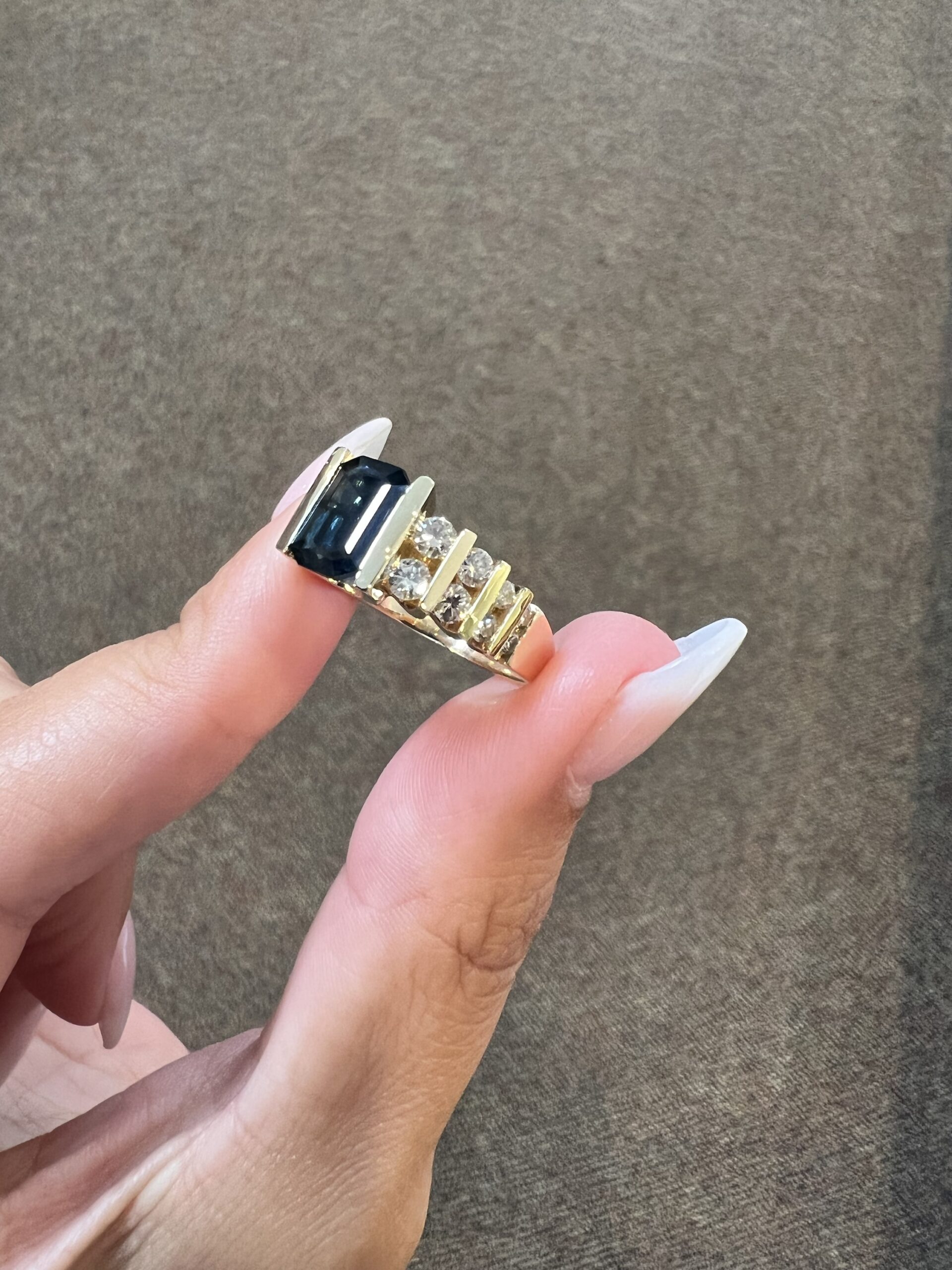 14k Yellow Gold 1 3/4 Carat Genuine Green Blue Sapphire & Diamond Ring - Image 4