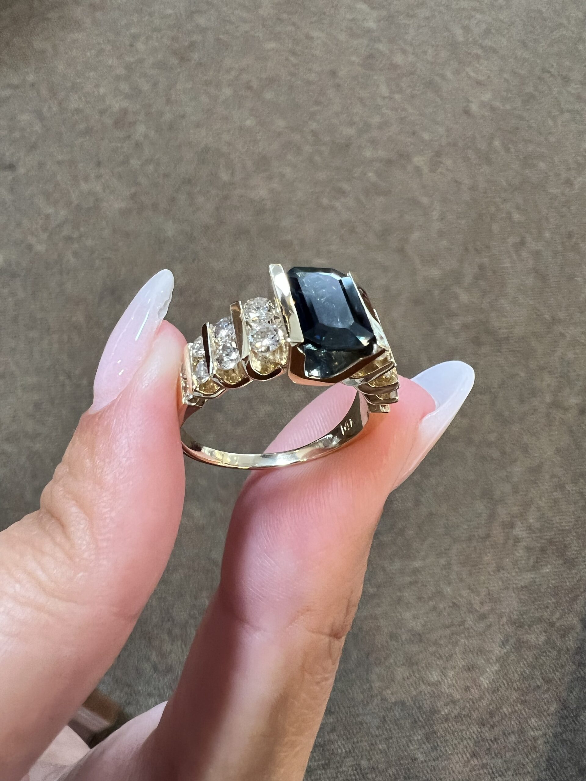 14k Yellow Gold 1 3/4 Carat Genuine Green Blue Sapphire & Diamond Ring - Image 21