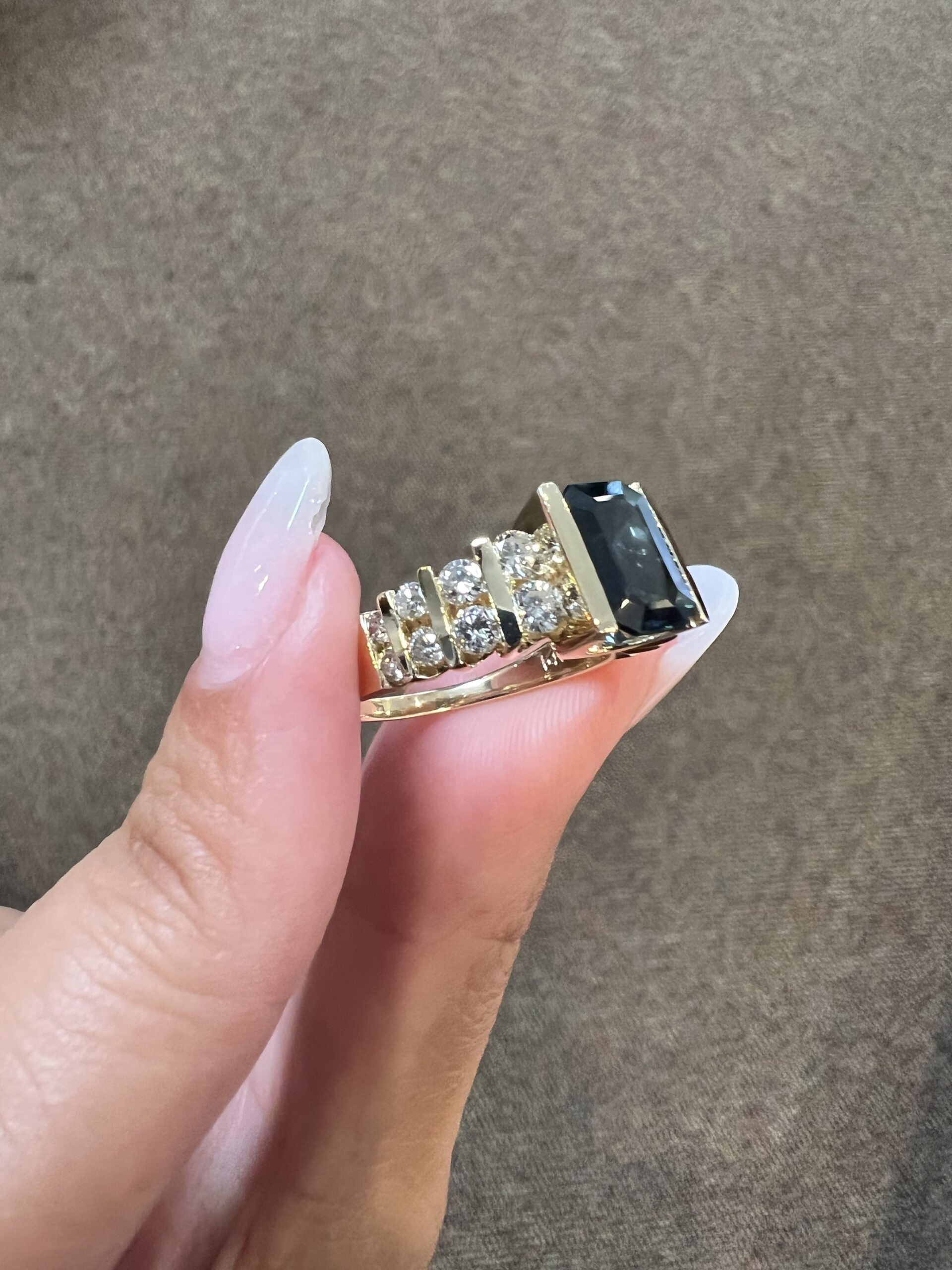 14k Yellow Gold 1 3/4 Carat Genuine Green Blue Sapphire & Diamond Ring - Image 20