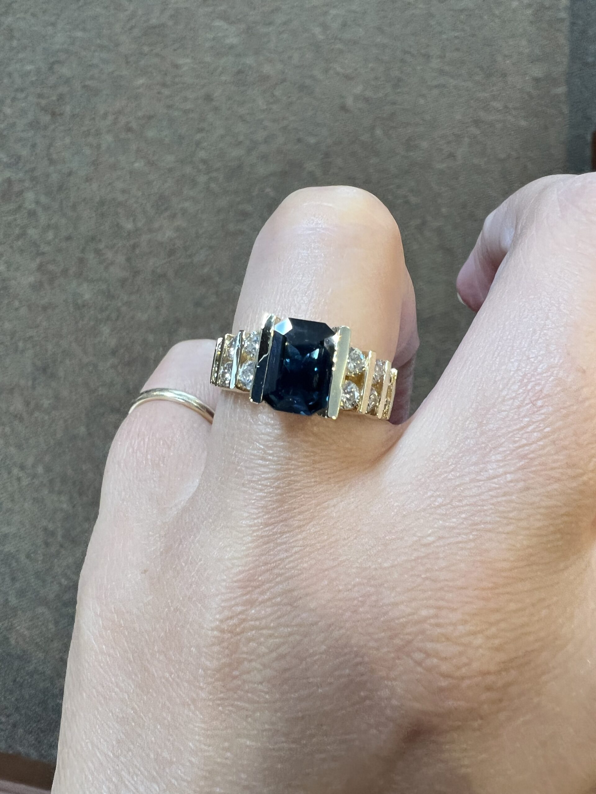 14k Yellow Gold 1 3/4 Carat Genuine Green Blue Sapphire & Diamond Ring - Image 15