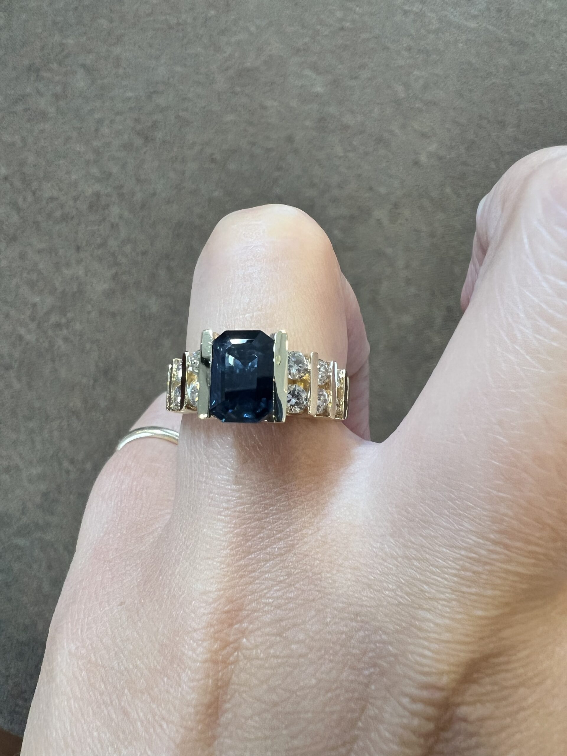 14k Yellow Gold 1 3/4 Carat Genuine Green Blue Sapphire & Diamond Ring - Image 10