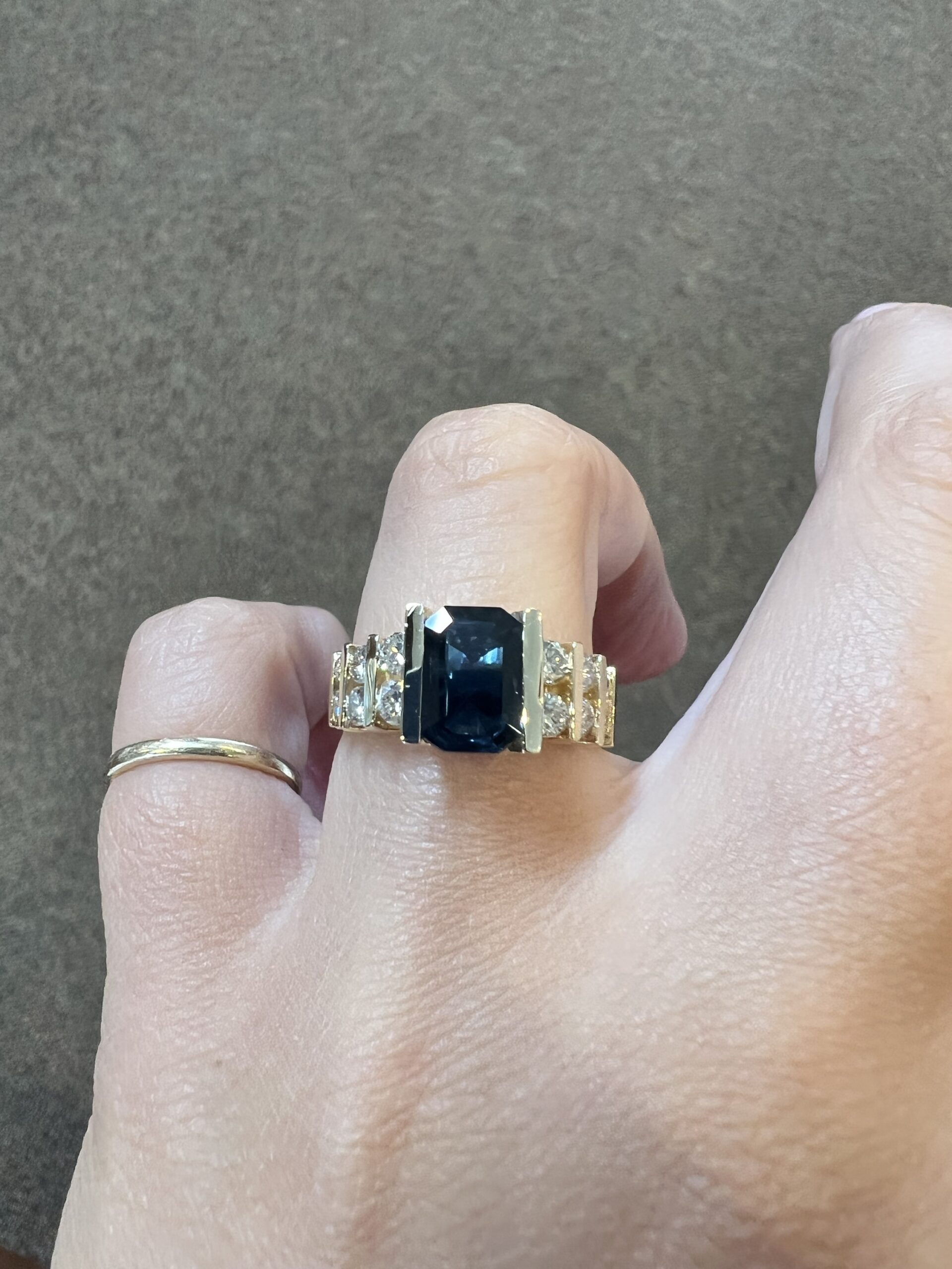 14k Yellow Gold 1 3/4 Carat Genuine Green Blue Sapphire & Diamond Ring - Image 9