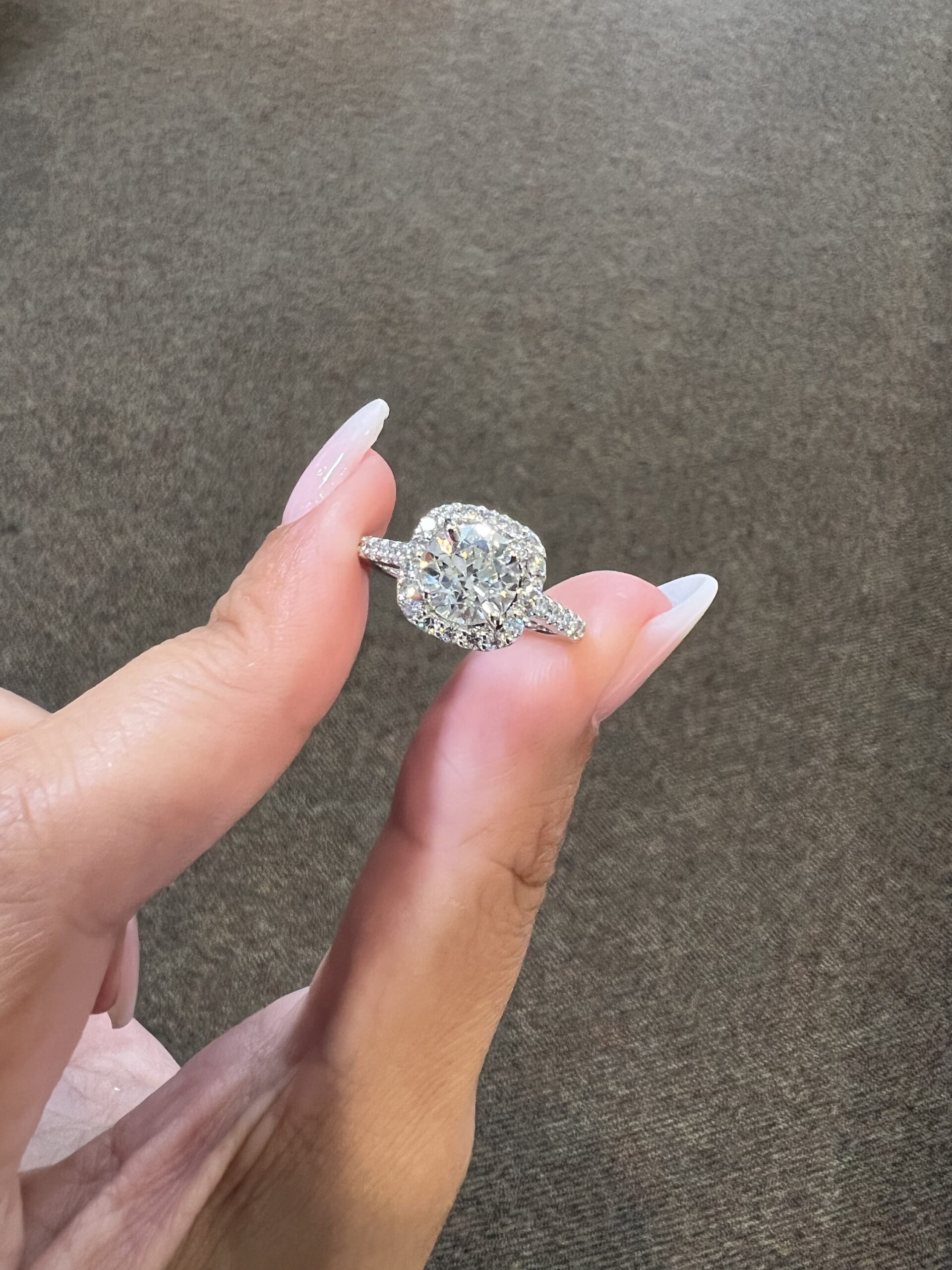 One-Of-A-Kind Custom Made 14k White Gold 1.49 Carat Old Mine Cut Diamond Halo Ring - Image 7