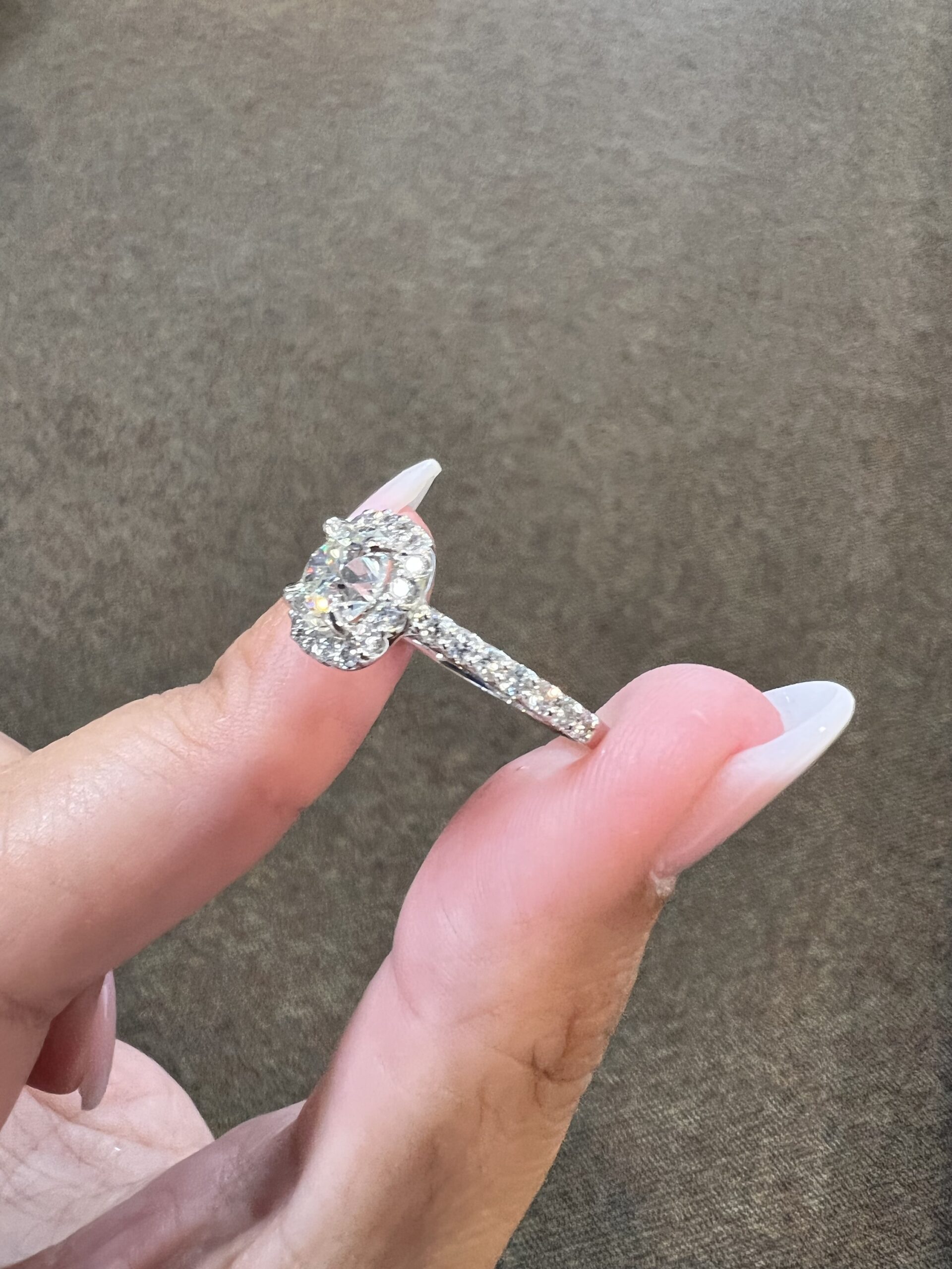 One-Of-A-Kind Custom Made 14k White Gold 1.49 Carat Old Mine Cut Diamond Halo Ring - Image 11