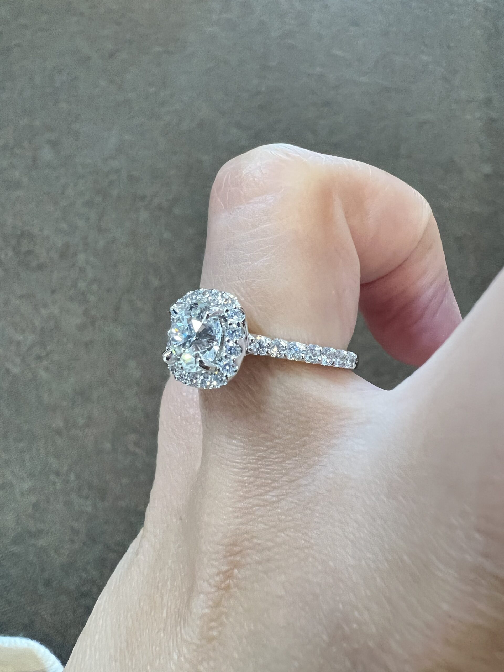 One-Of-A-Kind Custom Made 14k White Gold 1.49 Carat Old Mine Cut Diamond Halo Ring - Image 19