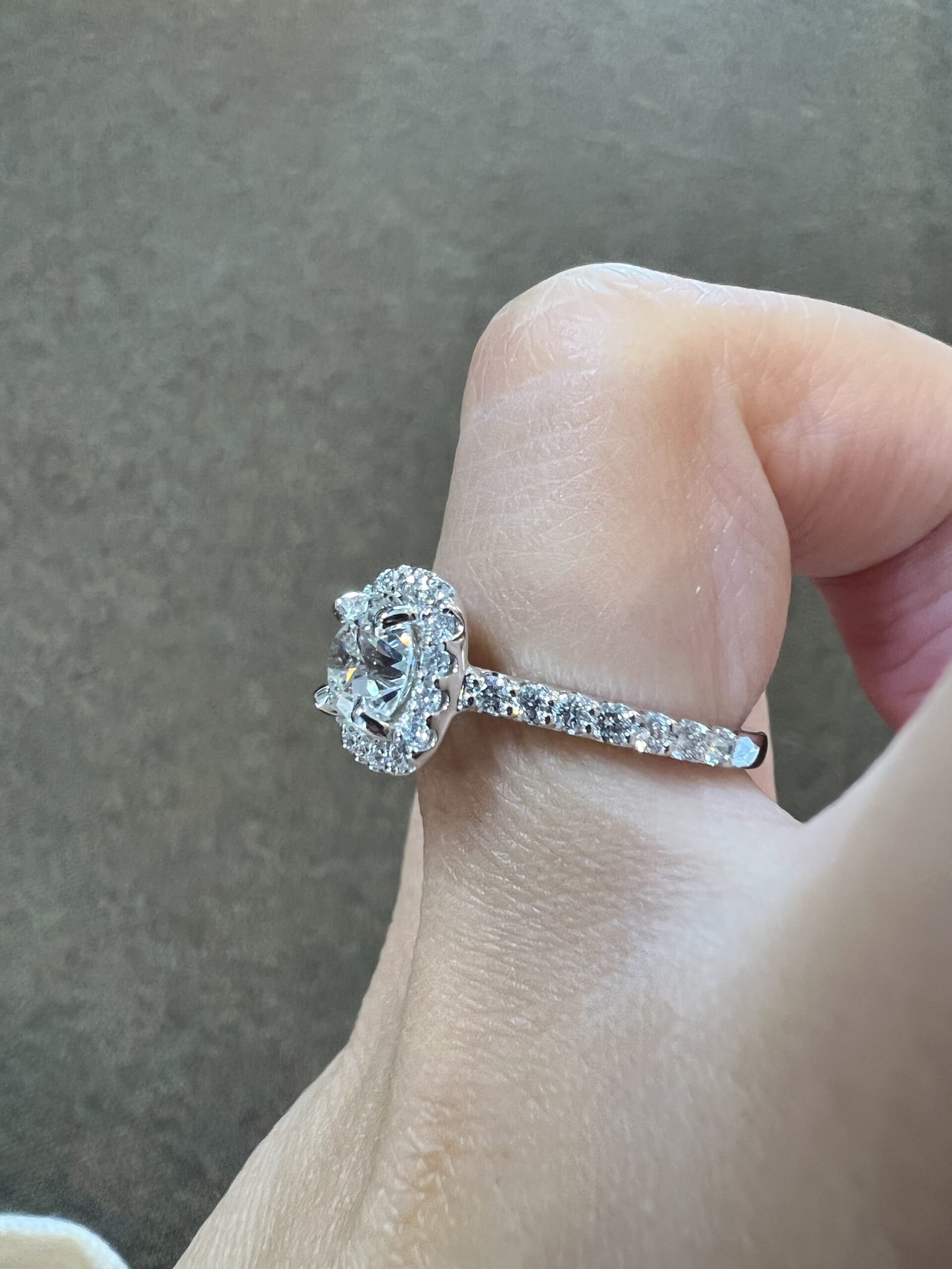 One-Of-A-Kind Custom Made 14k White Gold 1.49 Carat Old Mine Cut Diamond Halo Ring - Image 20