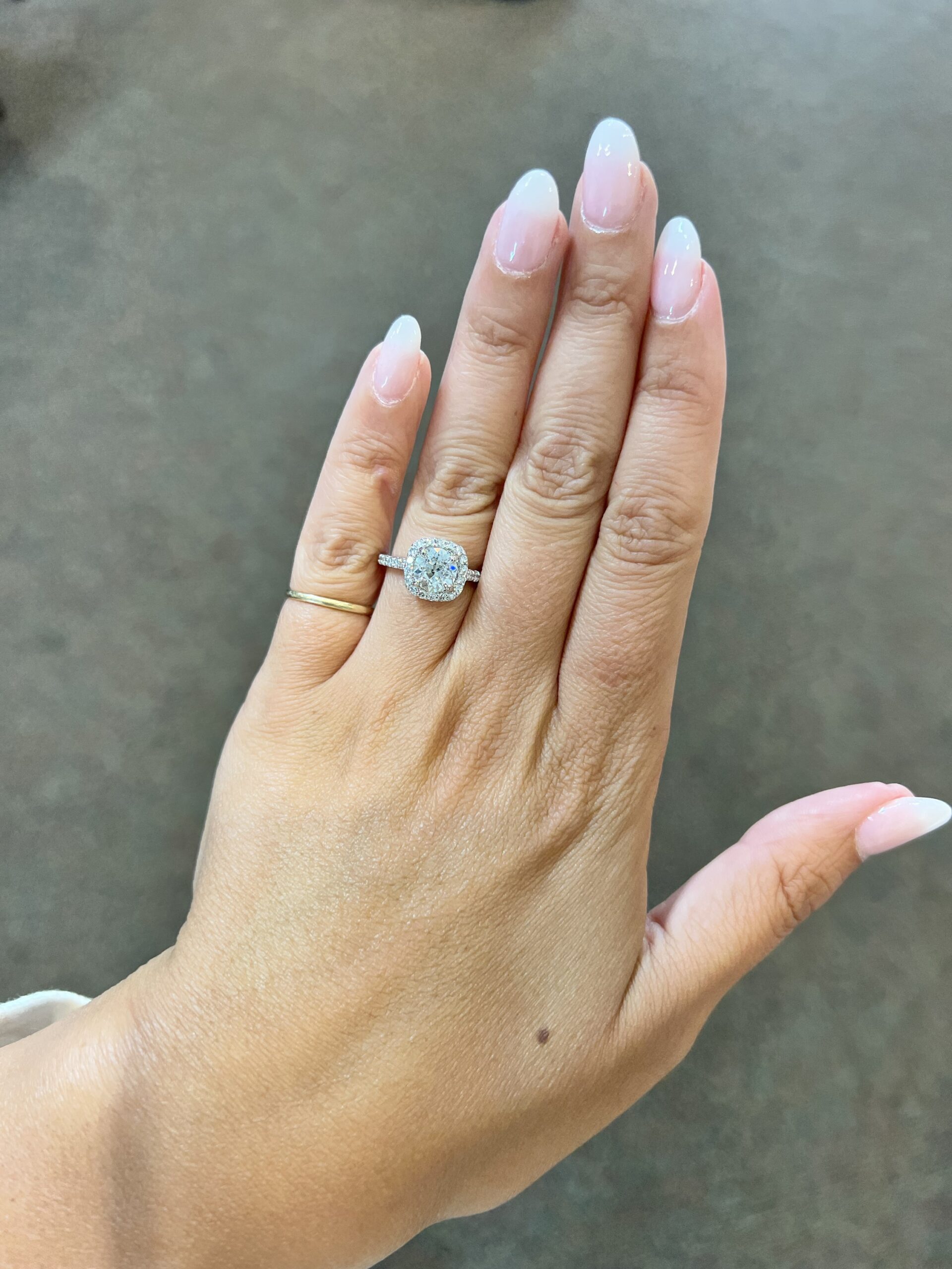 One-Of-A-Kind Custom Made 14k White Gold 1.49 Carat Old Mine Cut Diamond Halo Ring - Image 24