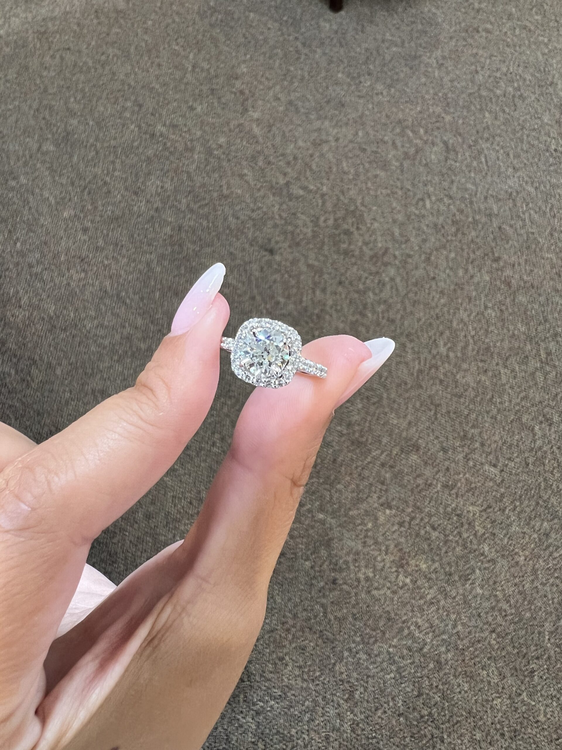 One-Of-A-Kind Custom Made 14k White Gold 1.49 Carat Old Mine Cut Diamond Halo Ring - Image 6